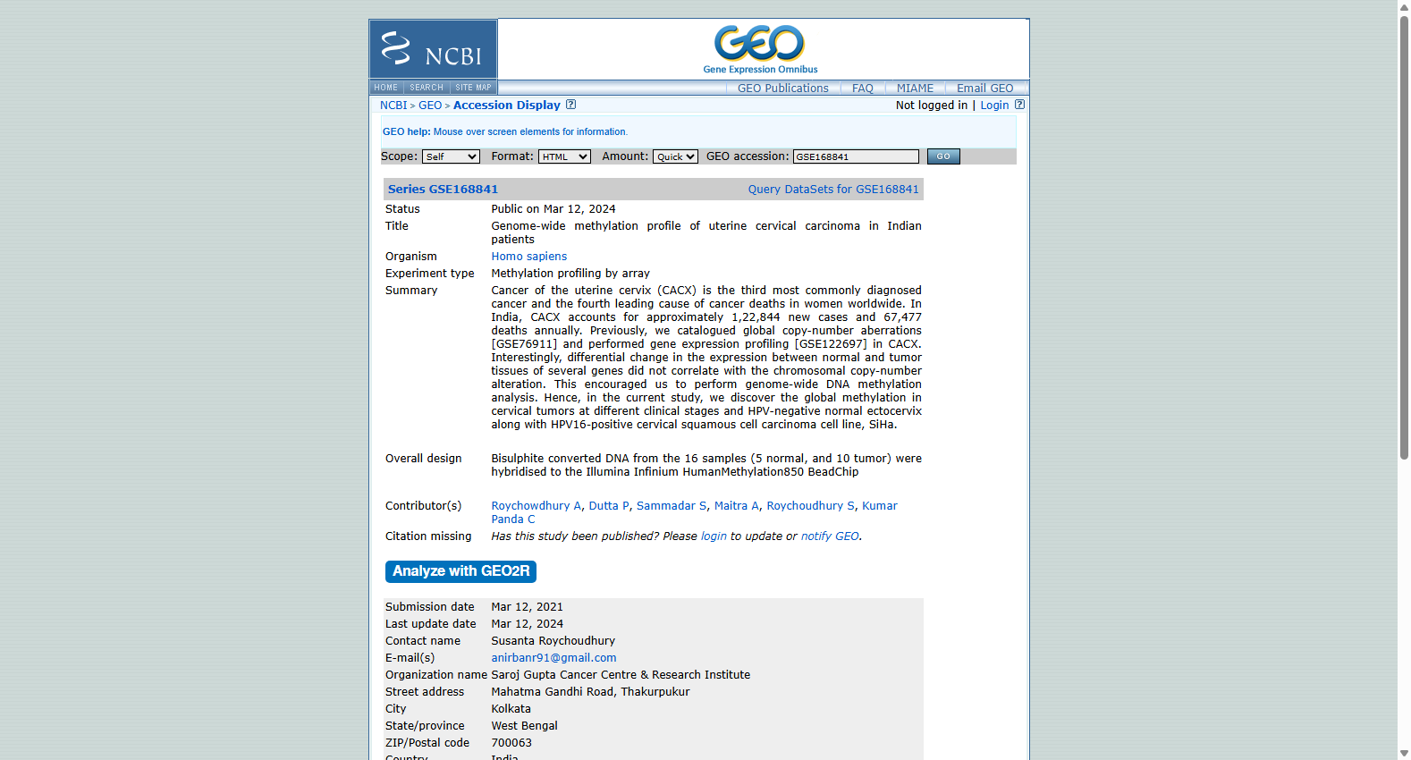 GSE168841: Genome-wide methylation profile of uterine cervical and squamous carcinomas
