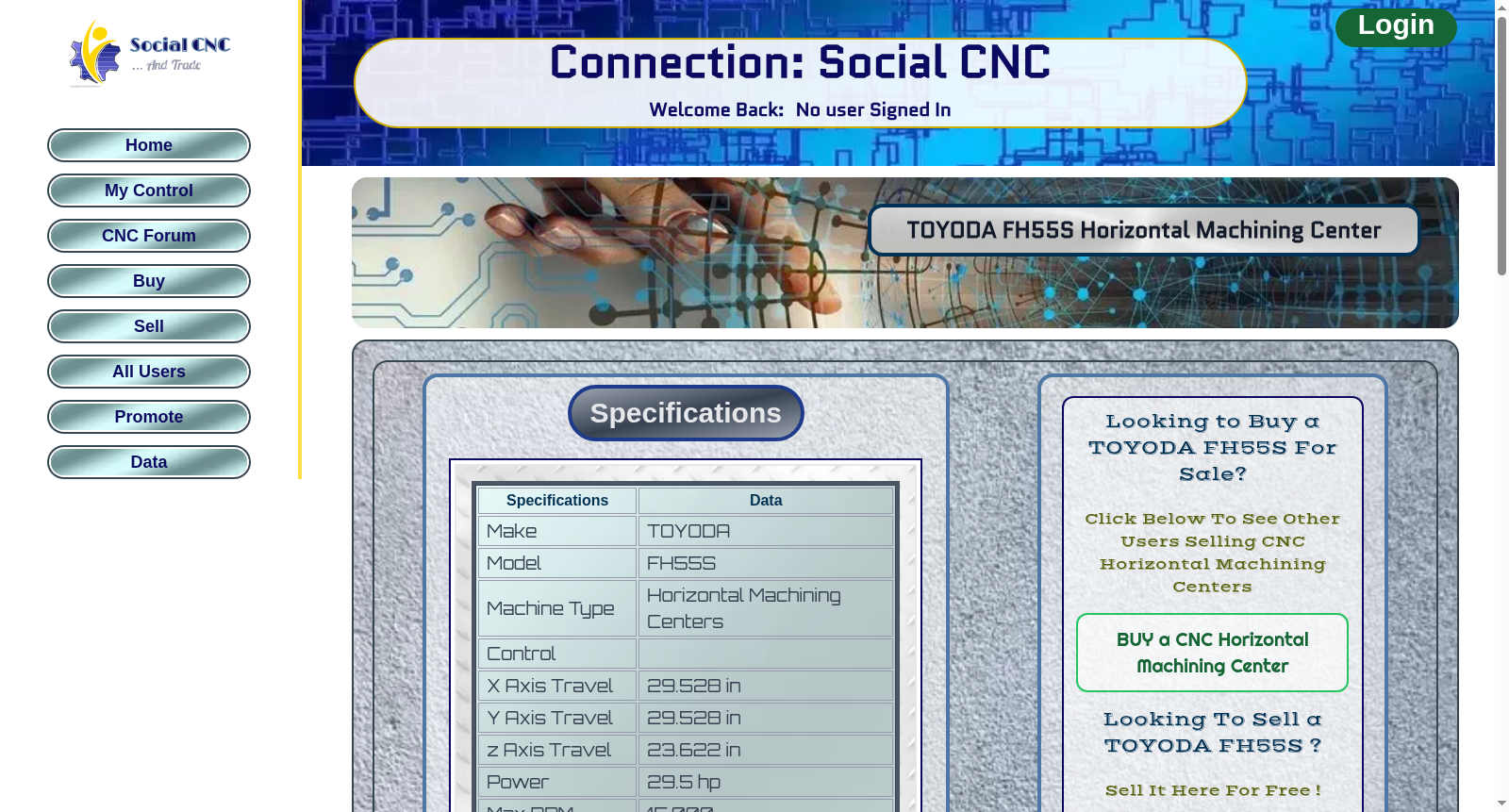 Data Specifications on TOYODA FH55S CNC Horizontal Machining Center 数据集图片