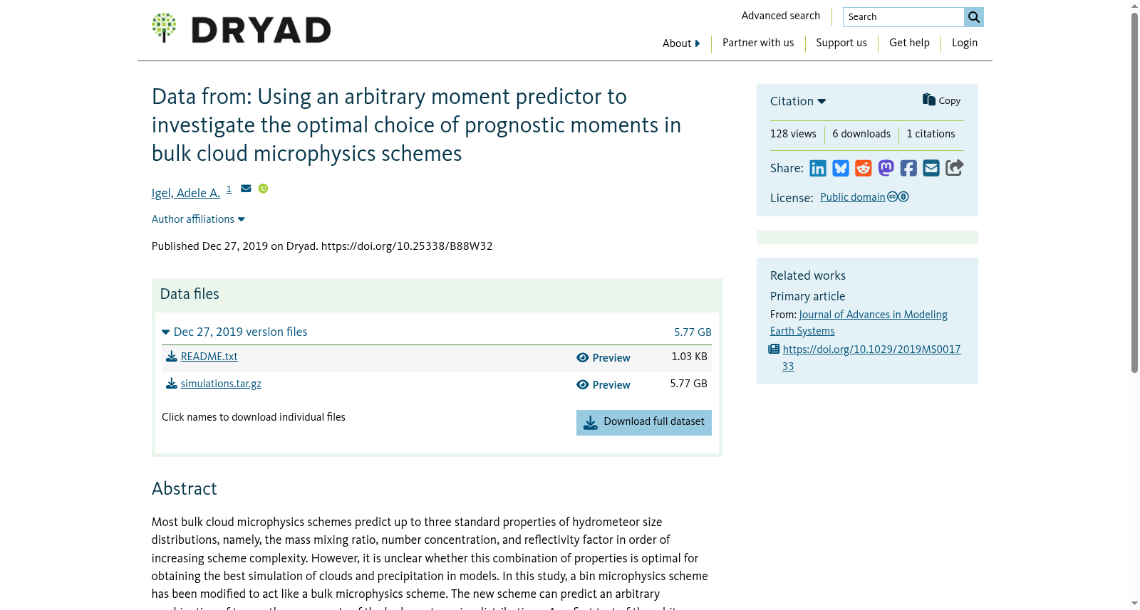 Data from: Using an arbitrary moment predictor to investigate the optimal choice of prognostic moments in bulk cloud microphysics schemes 数据集图片