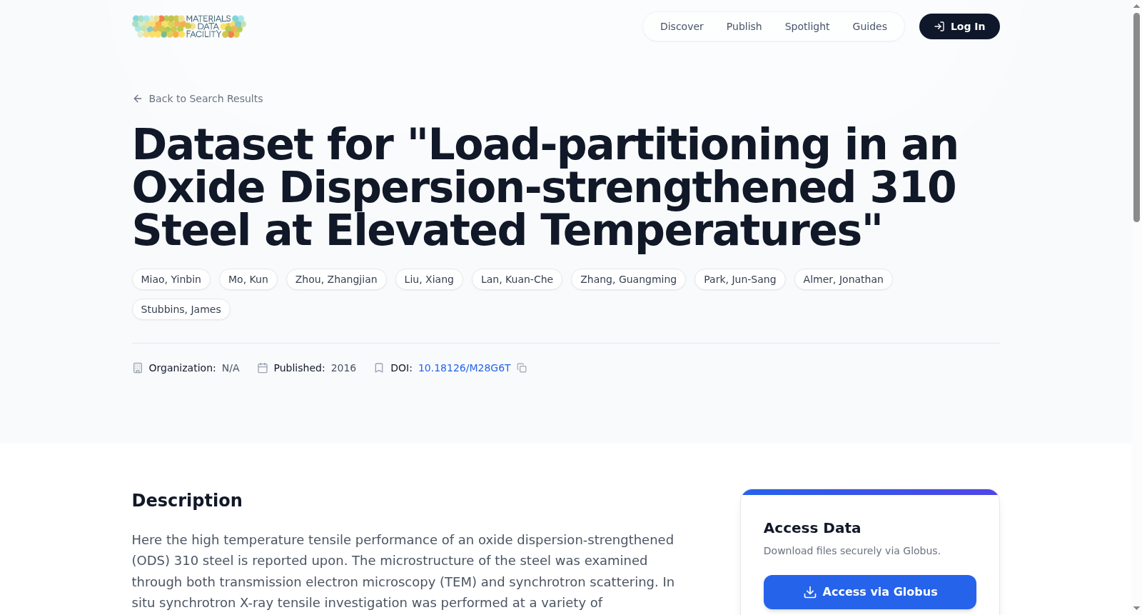 Dataset for "Load-partitioning in an Oxide Dispersion-strengthened 310 Steel at Elevated Temperatures" 数据集图片