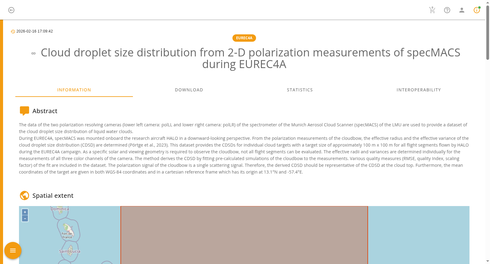 Cloud droplet size distribution from 2-D polarization measurements of specMACS during EUREC4A 数据集图片