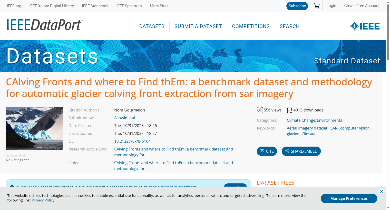 CAlving Fronts and where to Find thEm: a benchmark dataset and methodology for automatic glacier calving front extraction from sar imagery 数据集图片