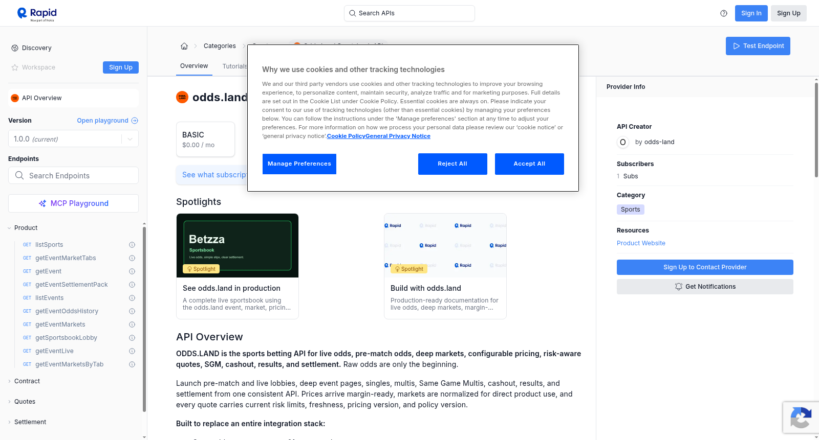 odds.land Sportsbook API 数据集图片
