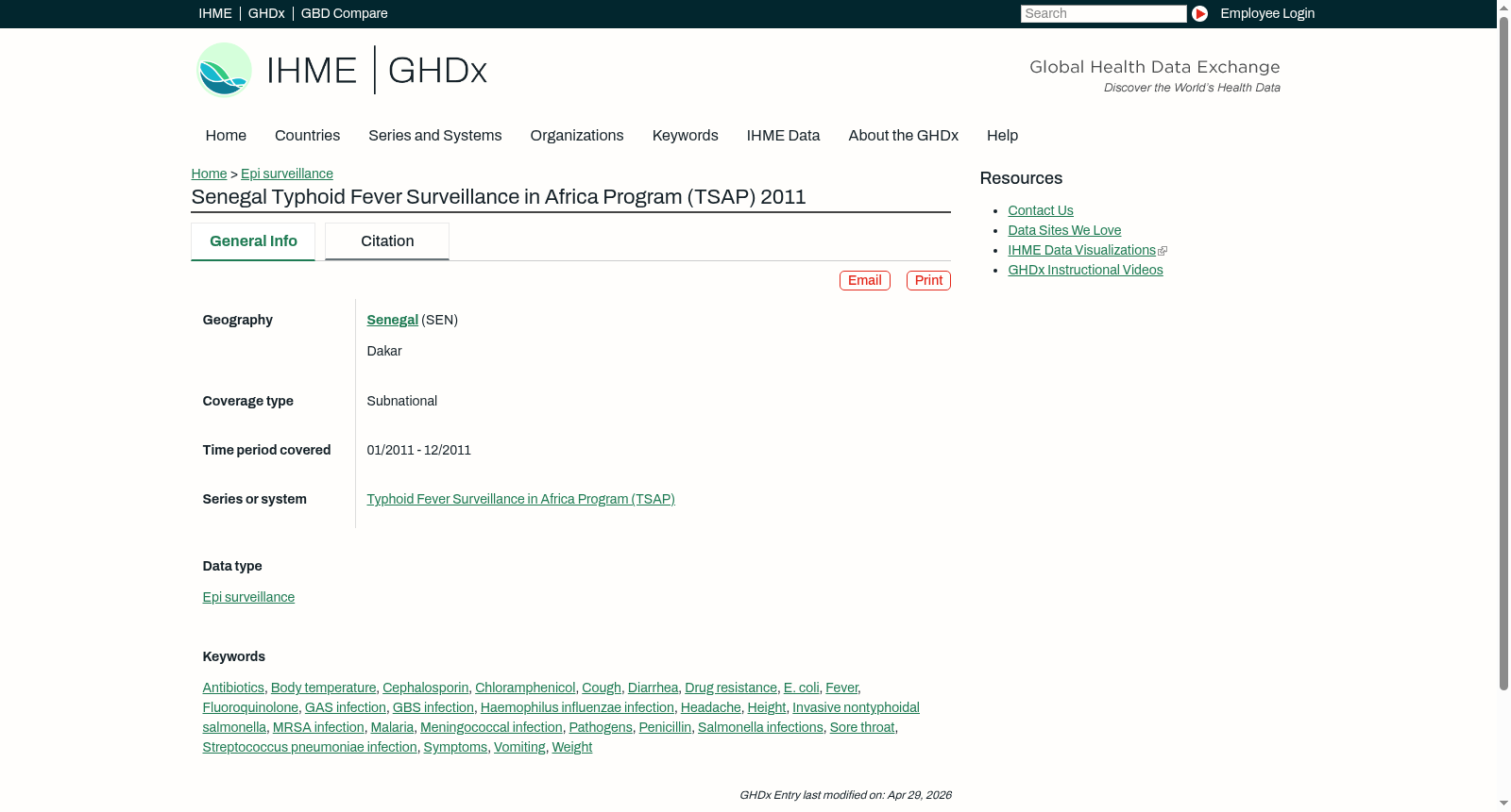 Senegal Typhoid Fever Surveillance in Africa Program (TSAP) 2011 数据集图片