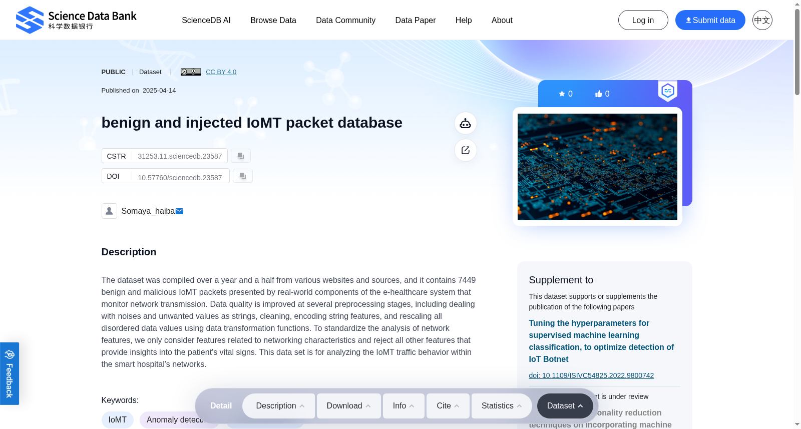 benign and injected IoMT packet database 数据集图片