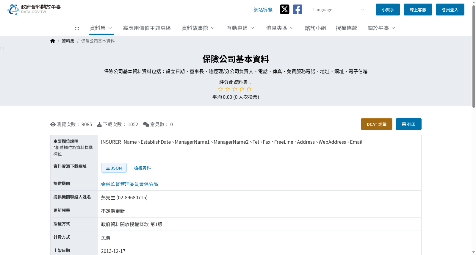 保險公司基本資料 数据集图片
