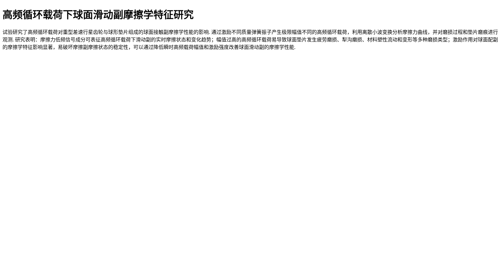 高频循环载荷下球面滑动副摩擦学特征研究 数据集图片