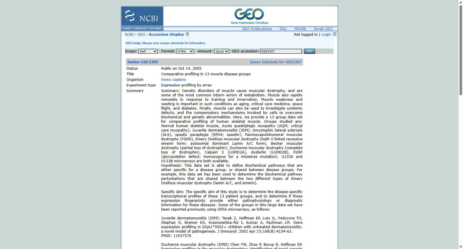 Comparative profiling of human skeletal muscle (GSE3307)