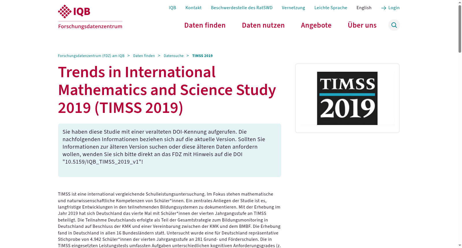 Trends in International Mathematics and Science Study 2019 (TIMSS 2019) 数据集图片