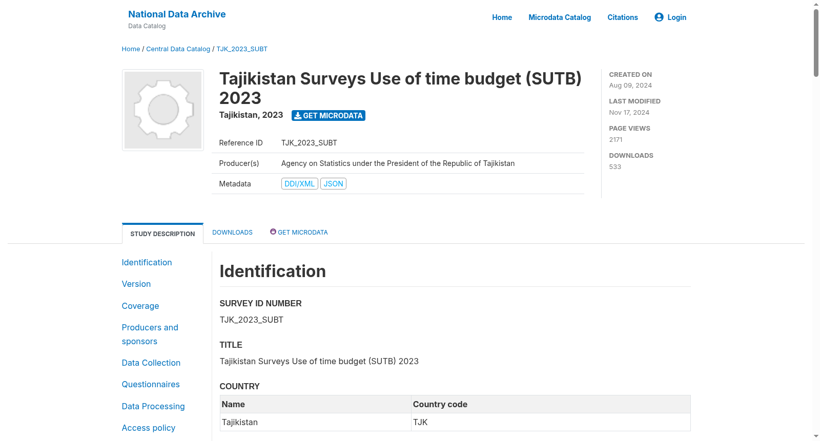 Tajikistan Surveys Use of time budget (SUTB) 2023 - Tajikistan 数据集图片