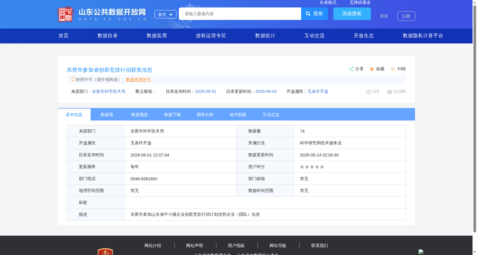 东营市参加省创新竞技行动获奖信息 数据集图片
