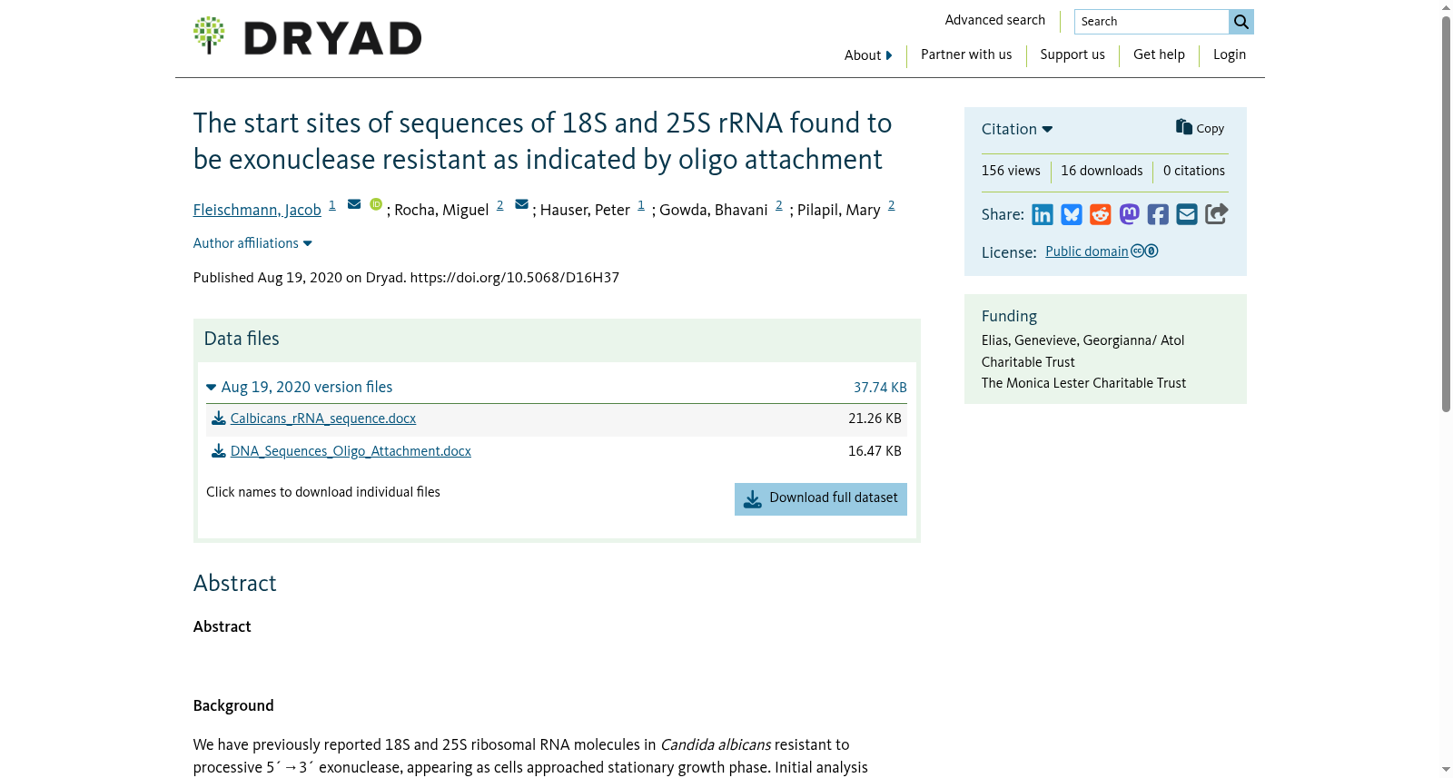 The start sites of sequences of 18S and 25S rRNA found to be exonuclease resistant as indicated by oligo attachment 数据集图片