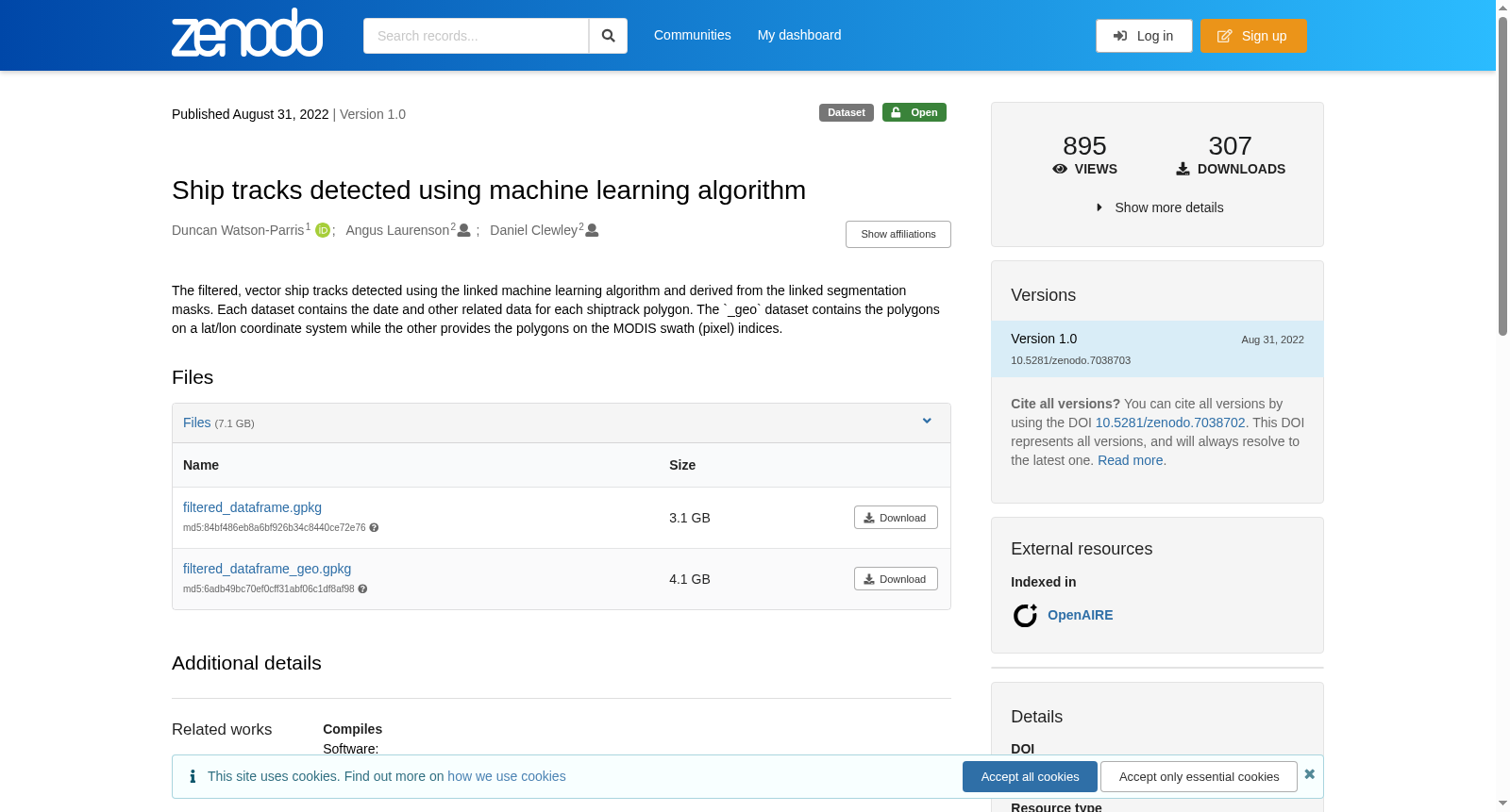 Ship tracks detected using machine learning algorithm 数据集图片