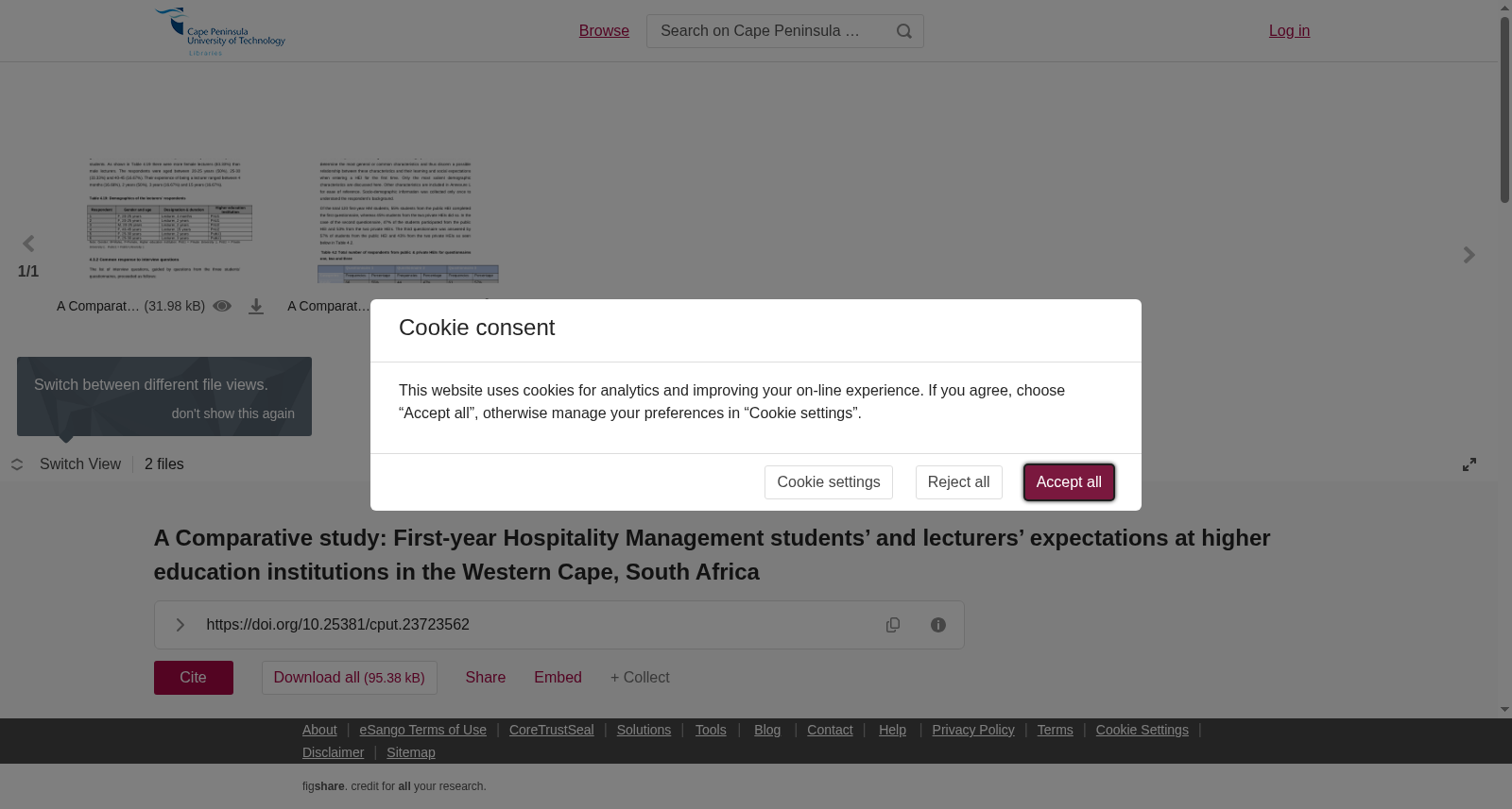 <strong>A Comparative study: First-year Hospitality Management students’ and lecturers’ expectations at higher education institutions in the Western Cape, South Africa</strong> 数据集图片