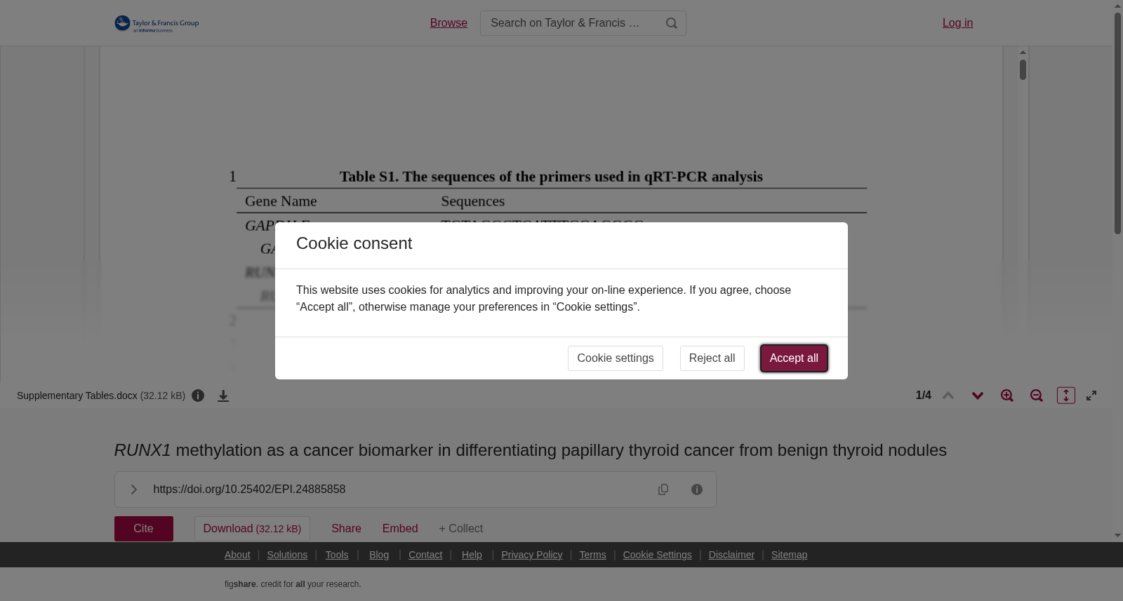 <i>RUNX1 </i>methylation as a cancer biomarker in differentiating papillary thyroid cancer from benign thyroid nodules 数据集图片