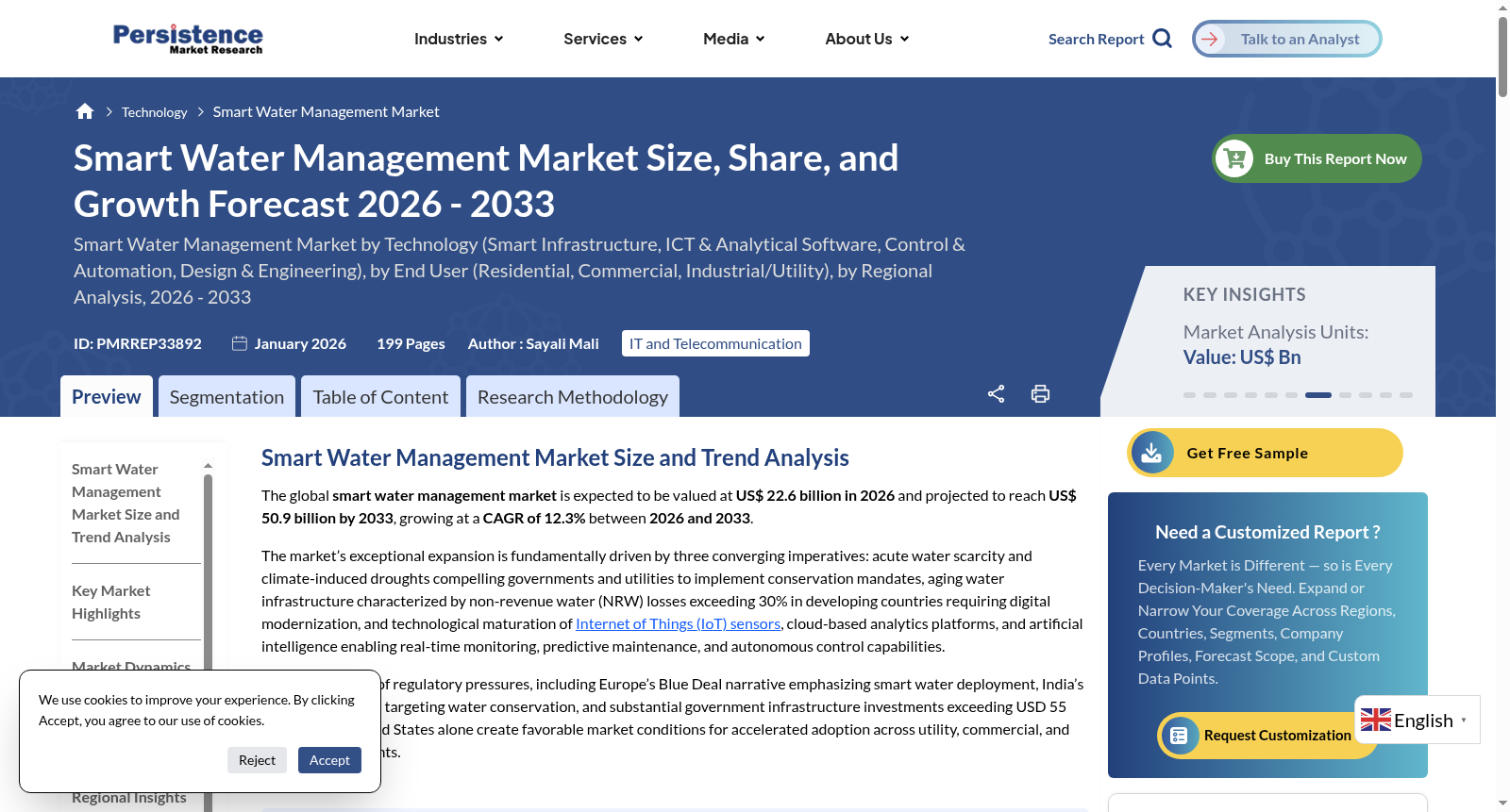 Smart Water Management Market - Persistence Market Research 数据集图片