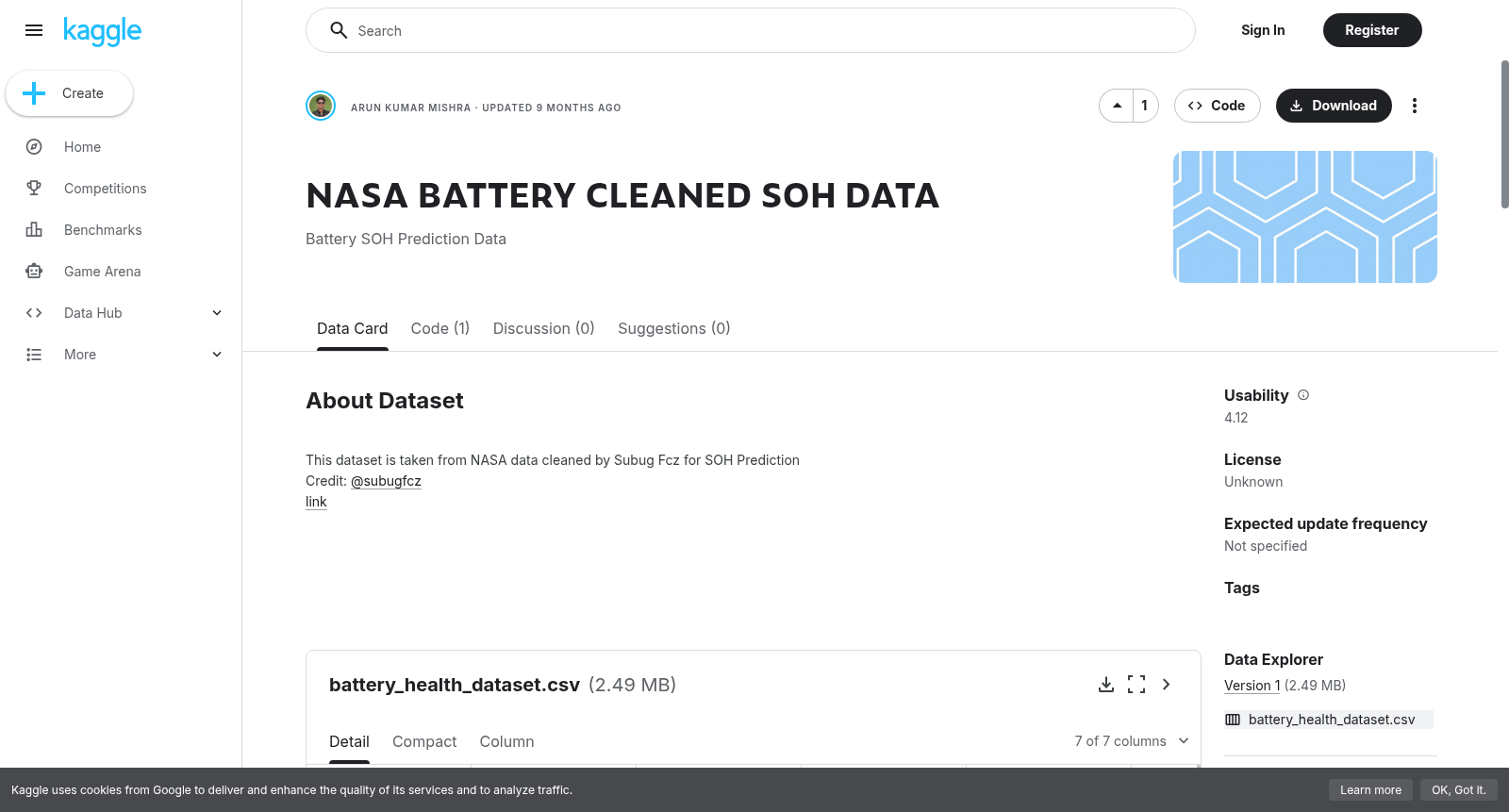 NASA BATTERY CLEANED SOH DATA 数据集图片