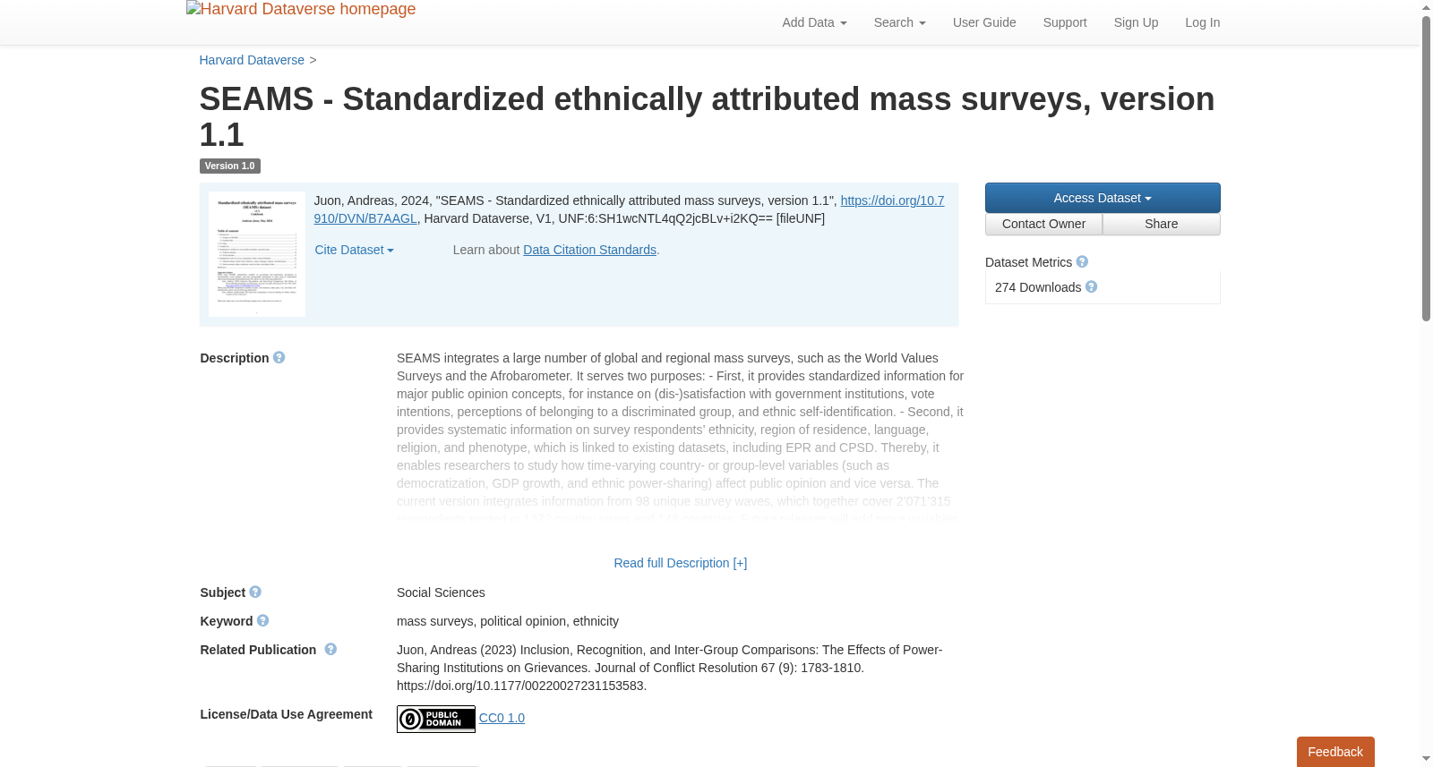 SEAMS - Standardized ethnically attributed mass surveys, version 1.1 数据集图片