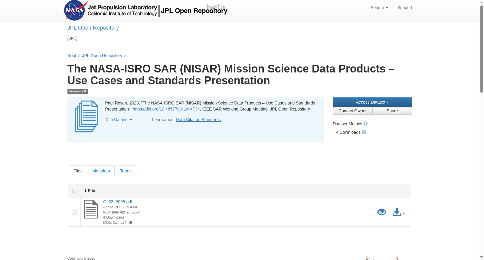The NASA-ISRO SAR (NISAR) Mission Science Data Products – Use Cases and Standards Presentation 数据集图片