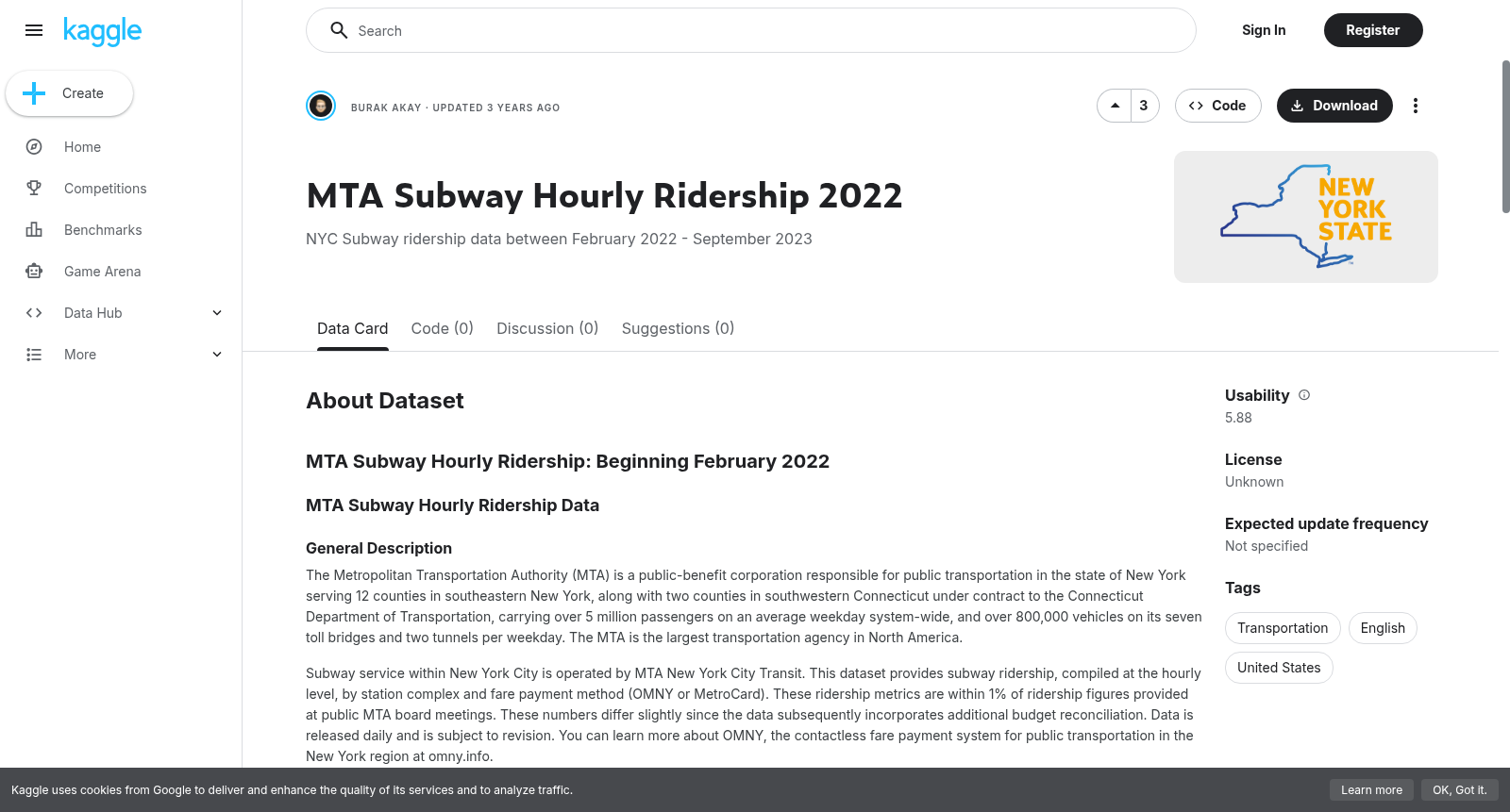 MTA Subway Hourly Ridership 2022 数据集图片