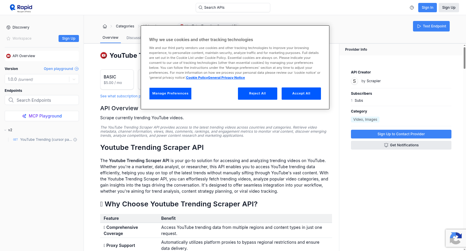 YouTube Trending Scraper API 数据集图片
