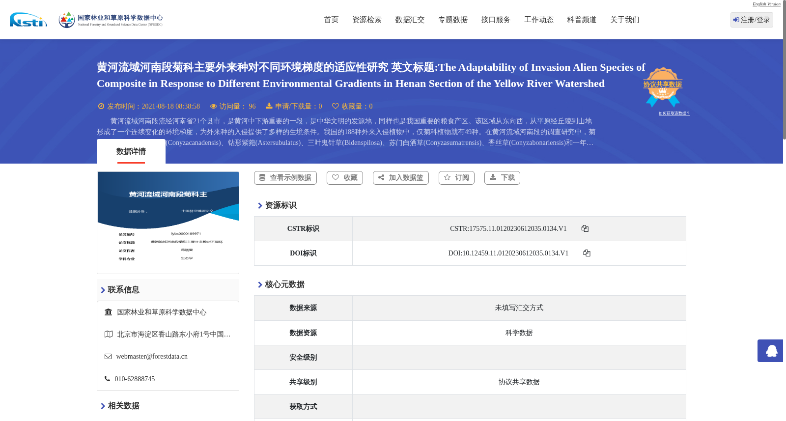 黄河流域河南段菊科主要外来种对不同环境梯度的适应性研究 英文标题:The Adaptability of Invasion Alien Species of Composite in Response to Different Environmental Gradients in Henan Section of the Yellow River Watershed 数据集图片