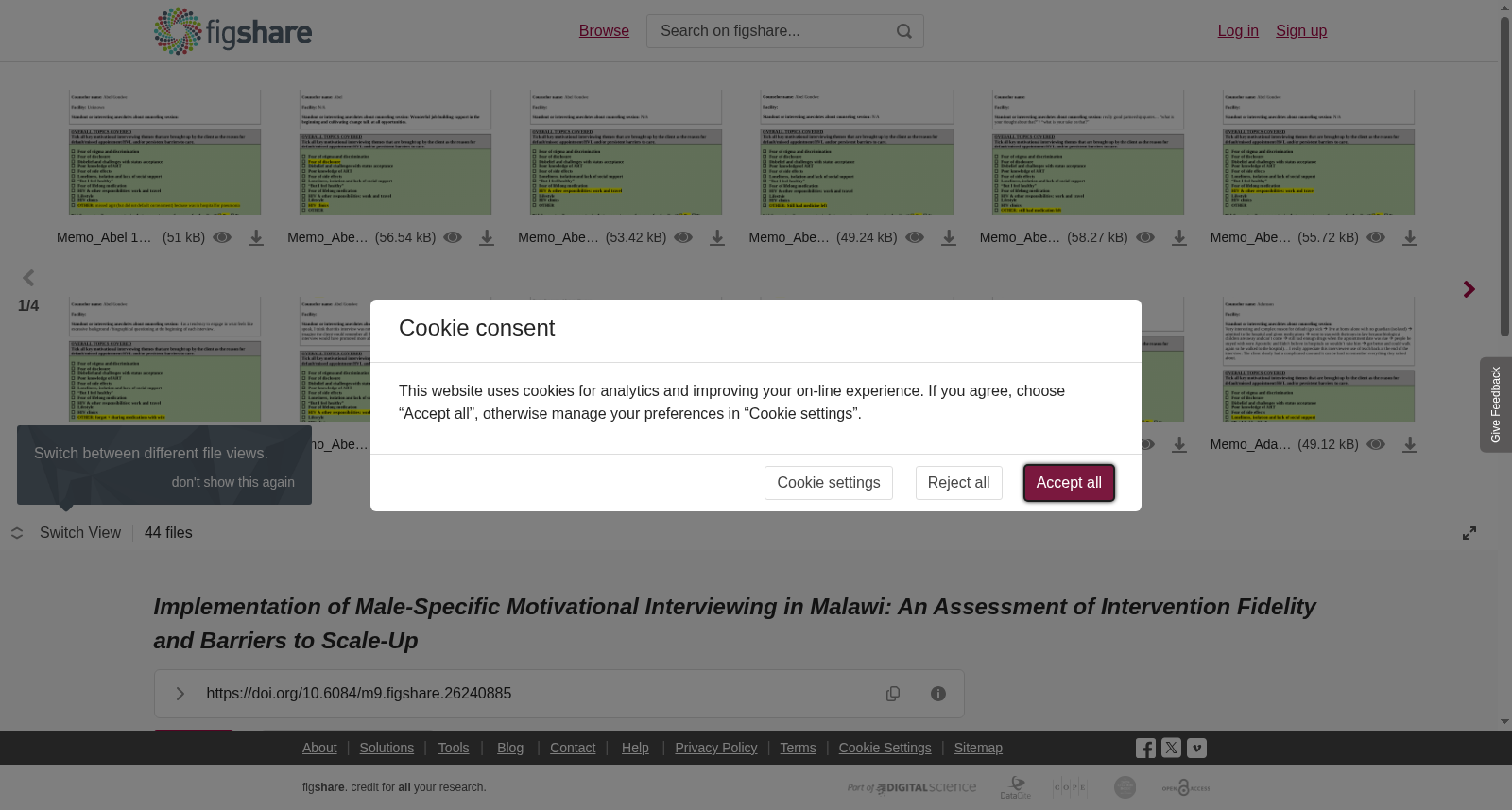<b><i>Implementation of Male-Specific Motivational Interviewing in Malawi: An Assessment of Intervention Fidelity and Barriers to Scale-Up</i></b> 数据集图片