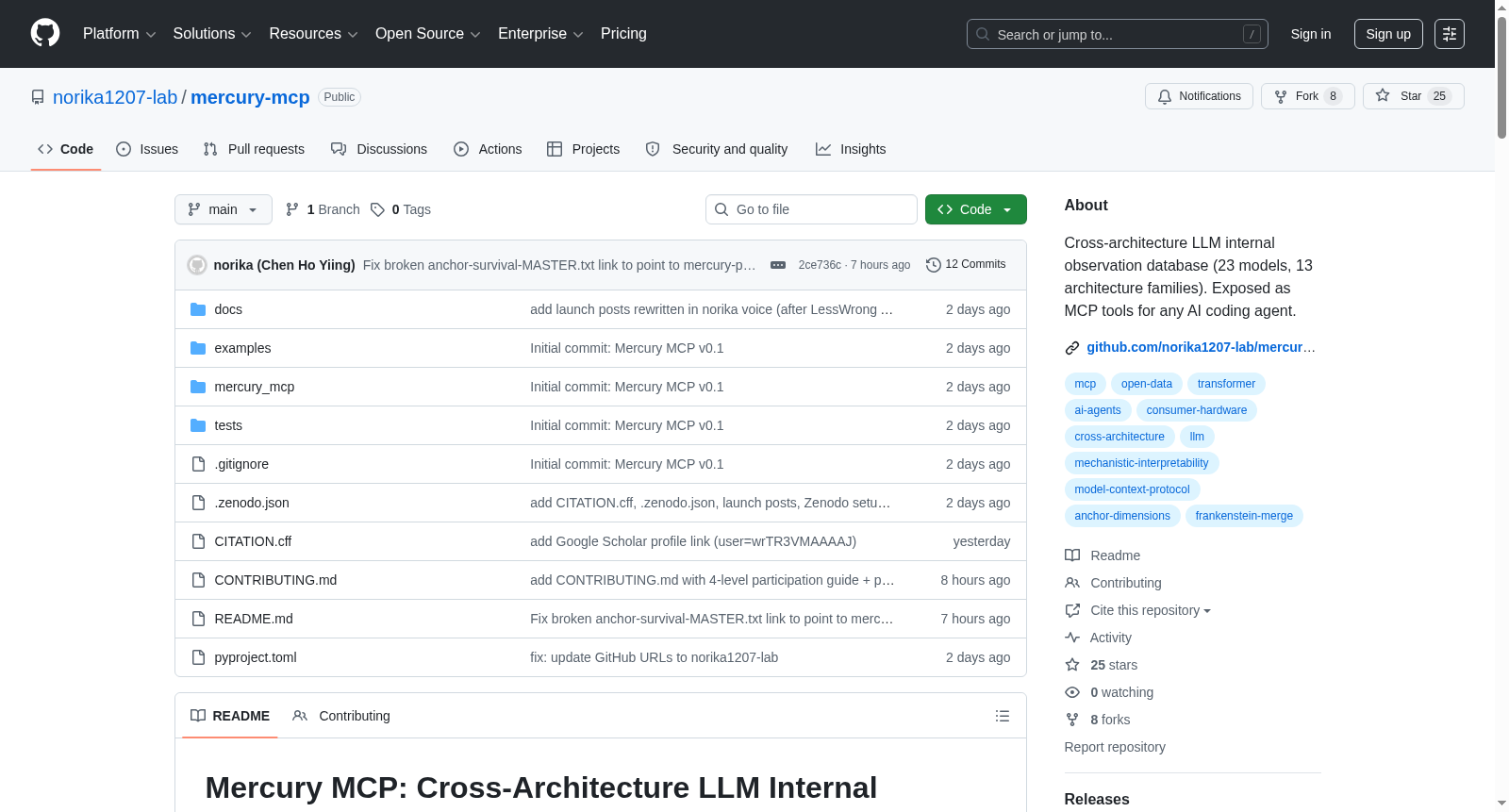 Mercury MCP Cross-Architecture LLM Internal Observation Database 数据集图片