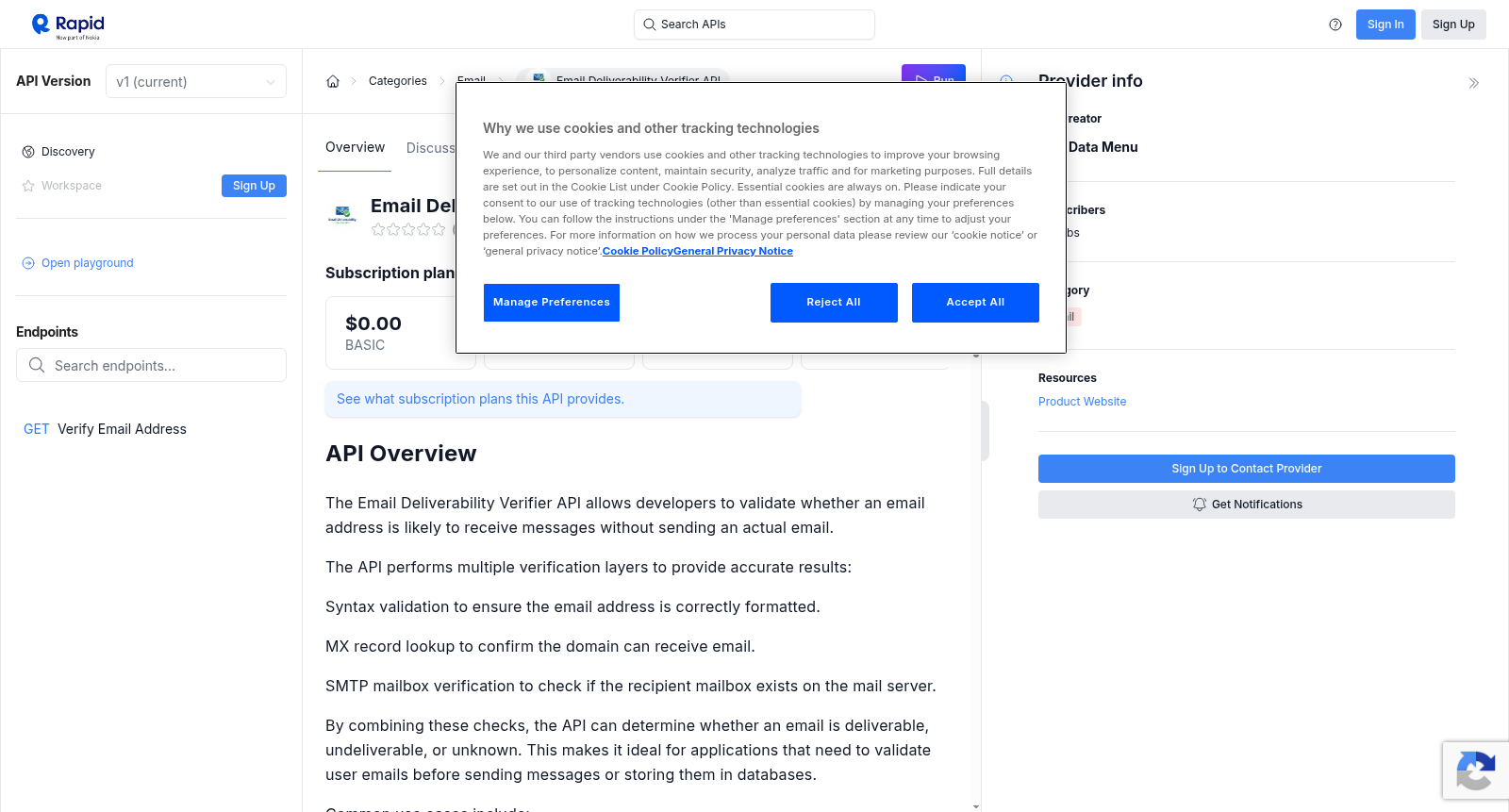 Email Deliverability Verifier API 数据集图片