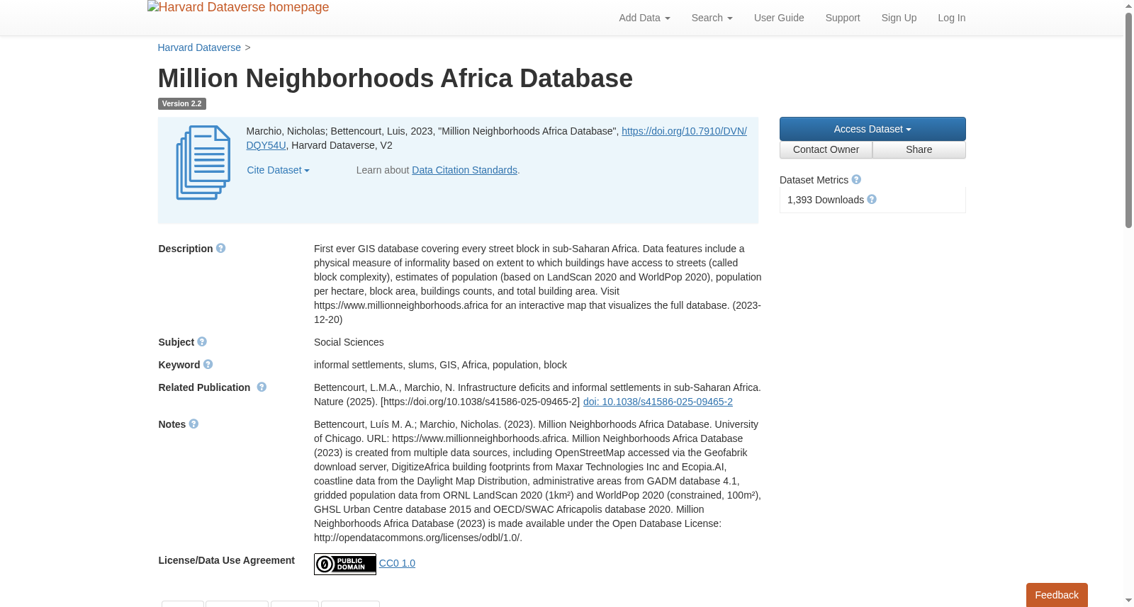 Million Neighborhoods Africa Database 数据集图片