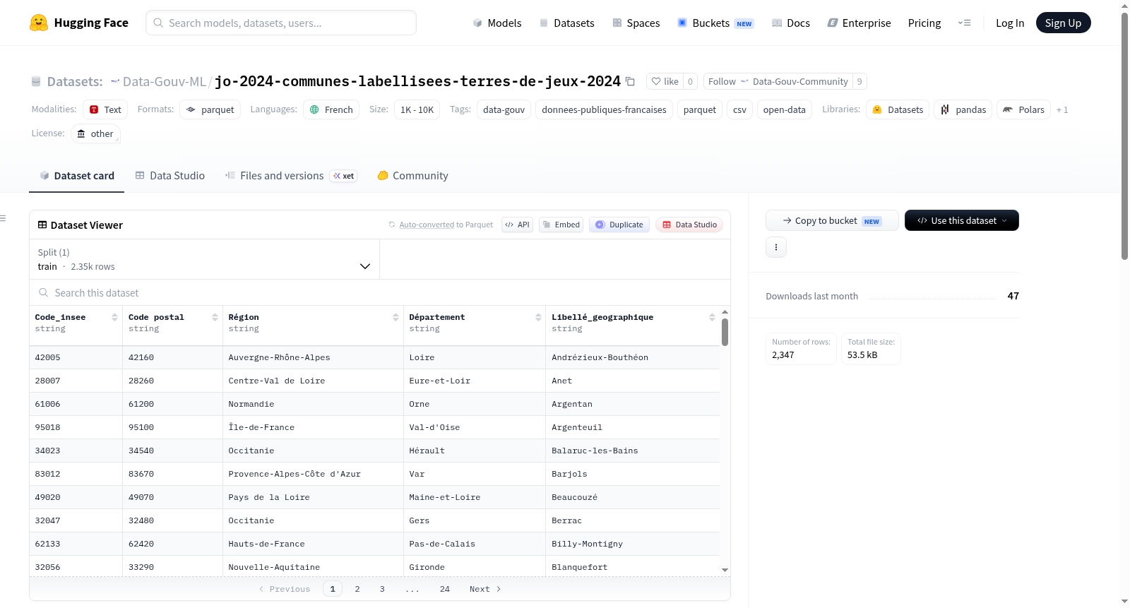 Data-Gouv-FR/jo-2024-communes-labellisees-terres-de-jeux-2024 数据集图片