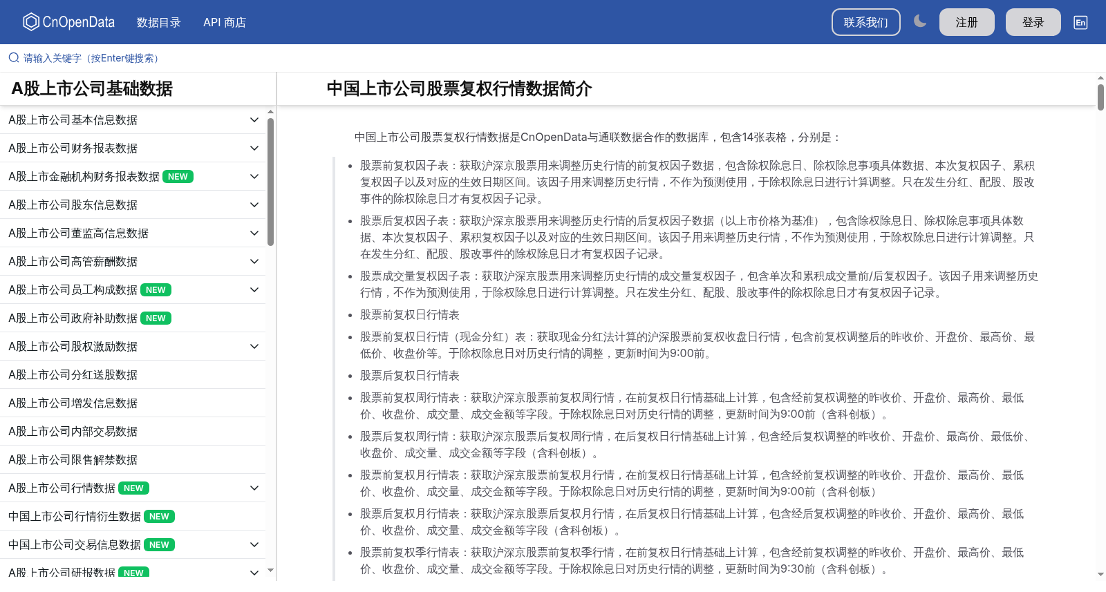 中国上市公司股票复权行情数据 数据集图片