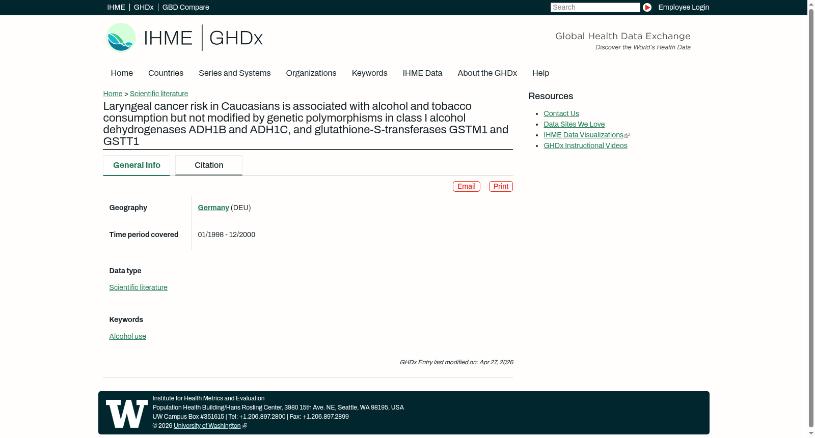 Laryngeal cancer risk in Caucasians is associated with alcohol and tobacco consumption but not modified by genetic polymorphisms in class I alcohol dehydrogenases ADH1B and ADH1C, and glutathione-S-transferases GSTM1 and GSTT1 数据集图片