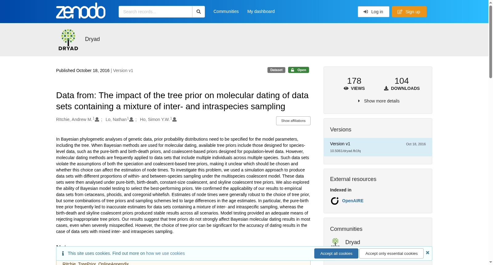 Data from: The impact of the tree prior on molecular dating of data sets containing a mixture of inter- and intraspecies sampling 数据集图片