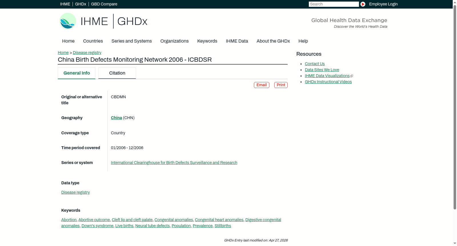 China Birth Defects Monitoring Network 2006 - ICBDSR 数据集图片
