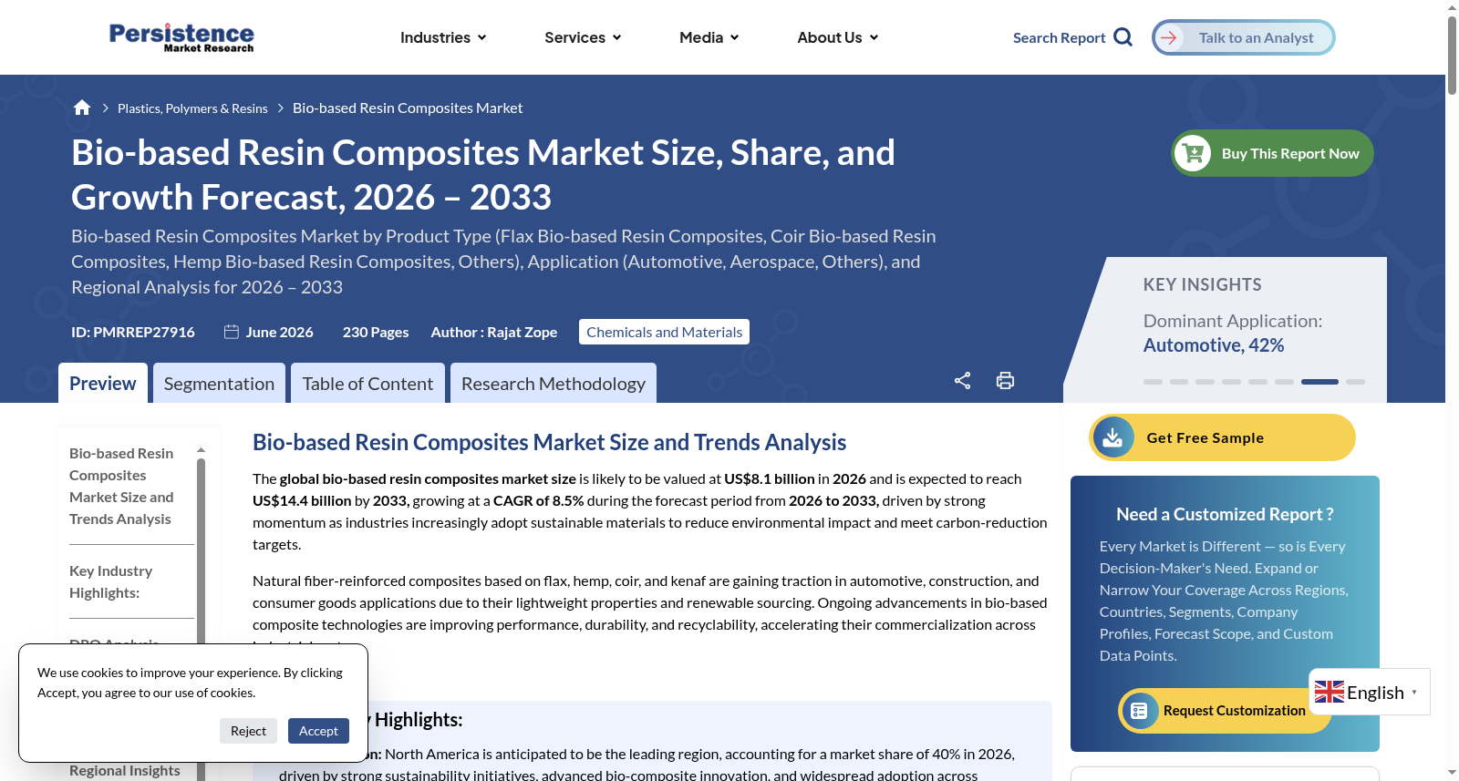 Bio-based Resin Composites Market - Persistence Market Research 数据集图片