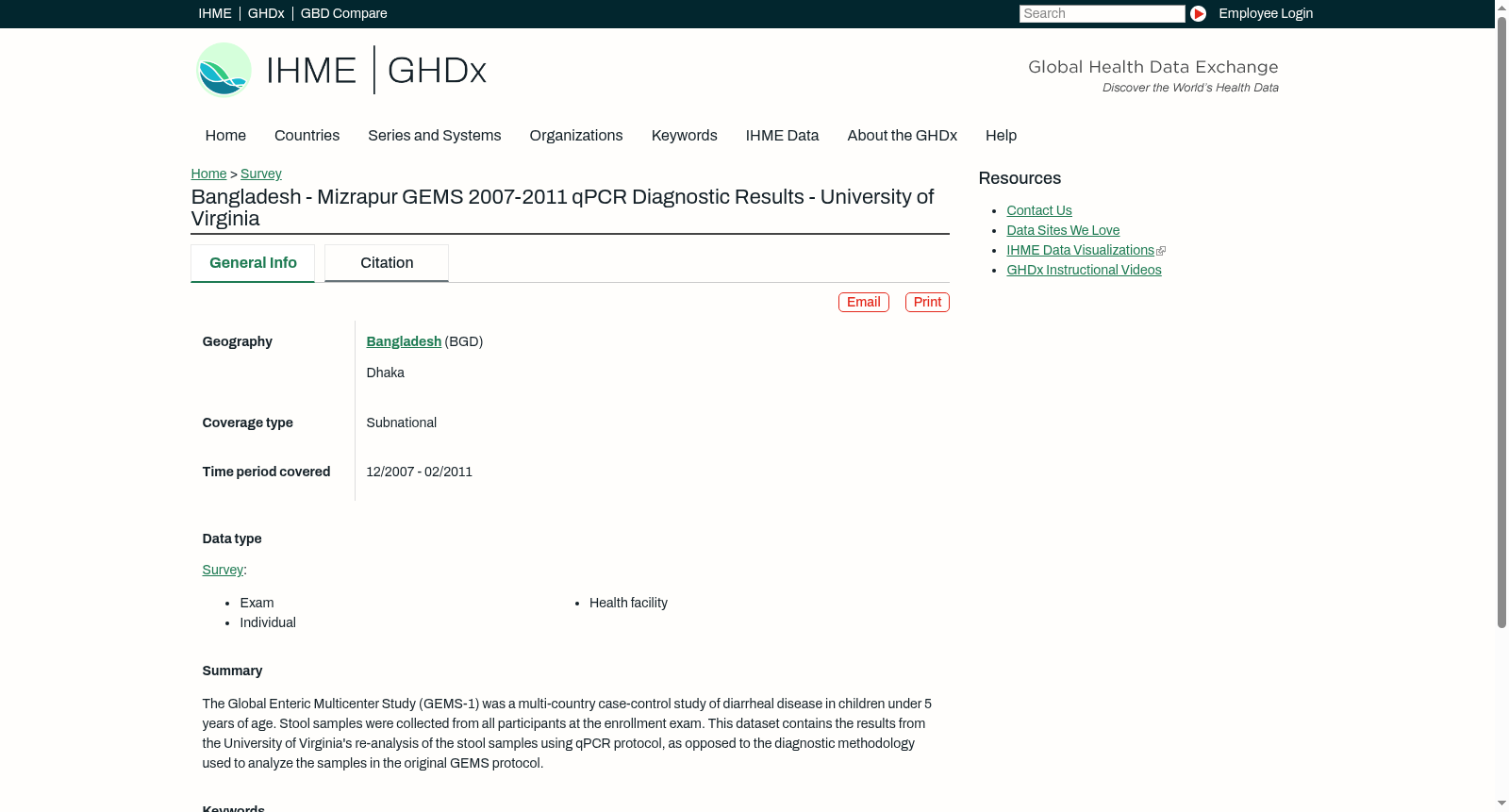 Bangladesh - Mizrapur GEMS 2007-2011 qPCR Diagnostic Results - University of Virginia 数据集图片