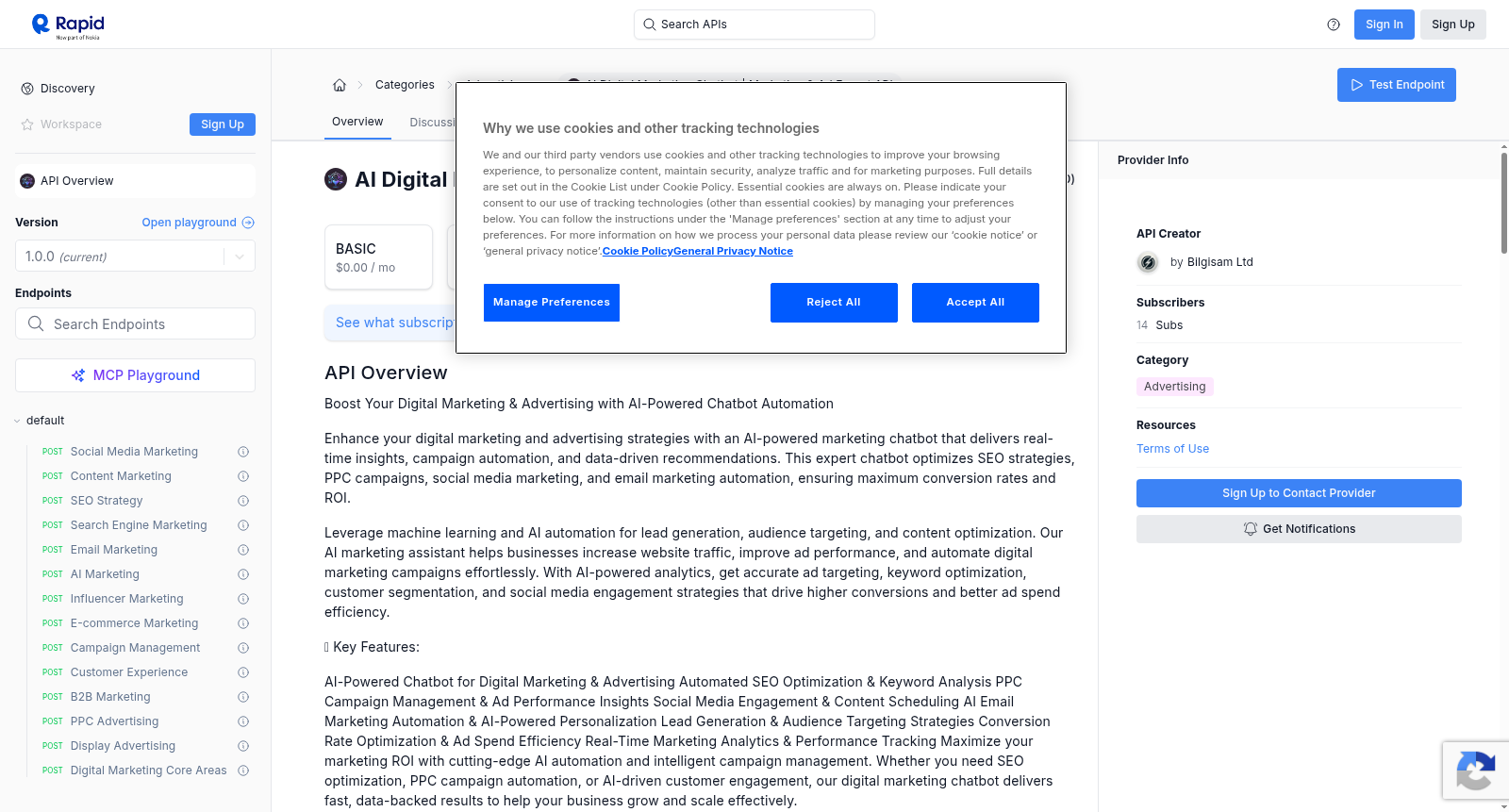 AI Digital Marketing Chatbot | Marketing & Ad Expert API 数据集图片