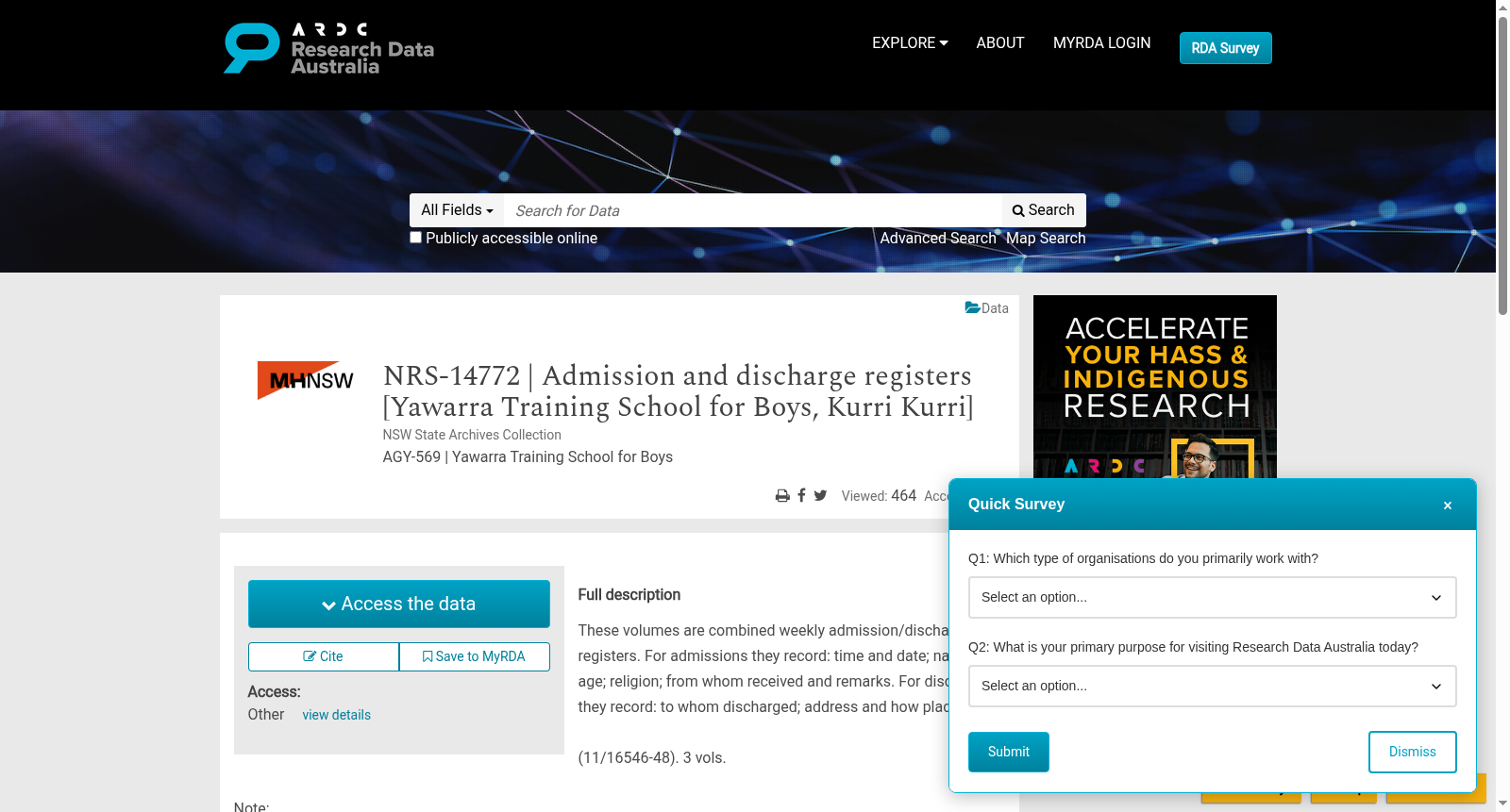 NRS-14772 | Admission and discharge registers [Yawarra Training School for Boys, Kurri Kurri] 数据集图片