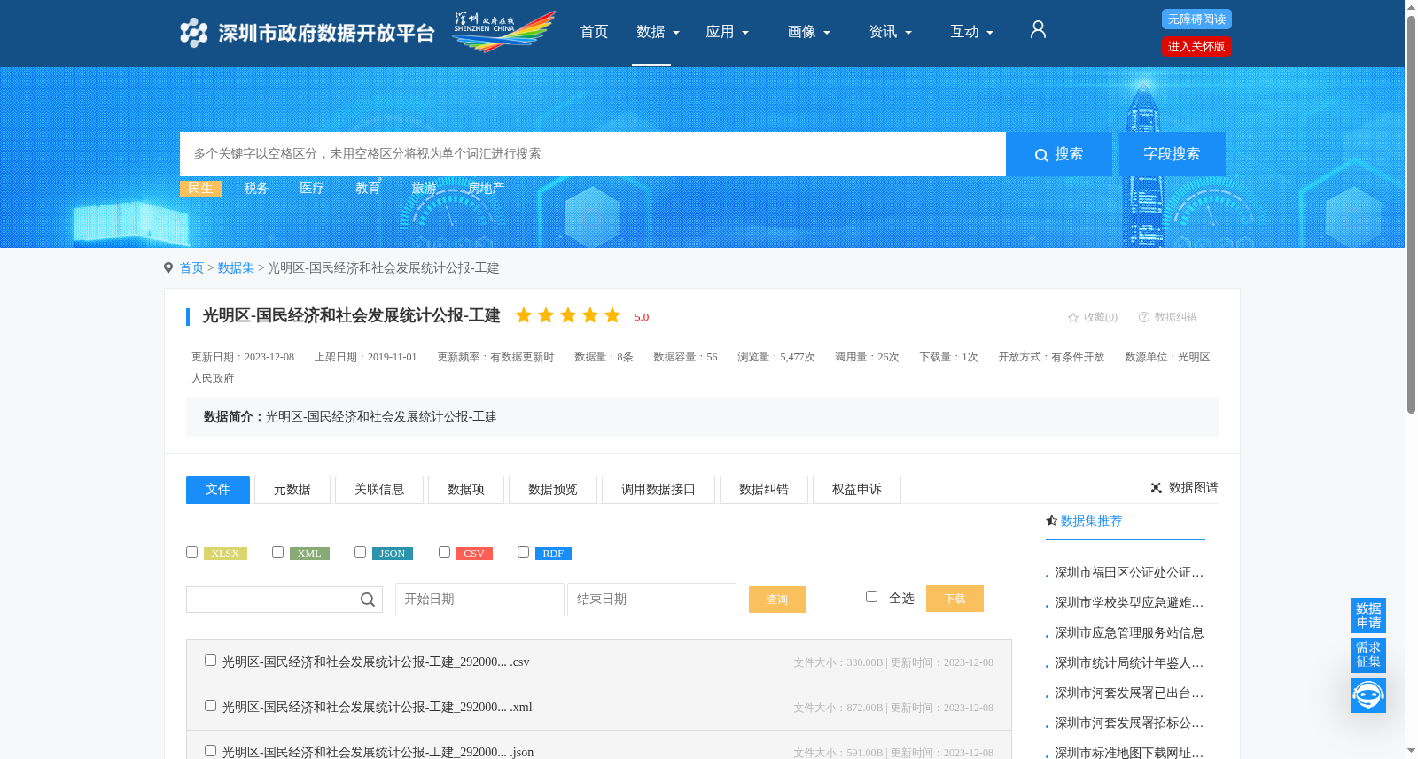 光明区-国民经济和社会发展统计公报-工建 数据集图片