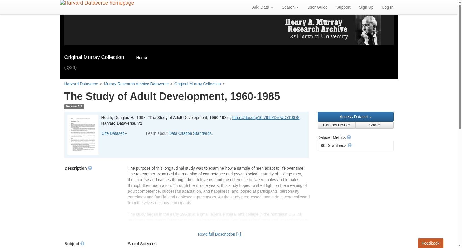 The Study of Adult Development, 1960-1985 数据集图片