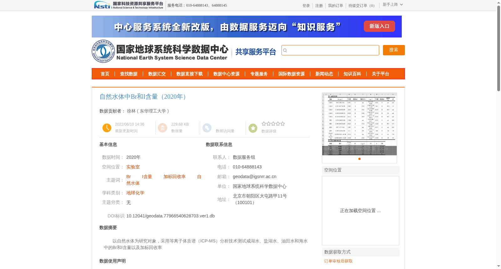 自然水体中Br和I含量(2020年) 数据集图片