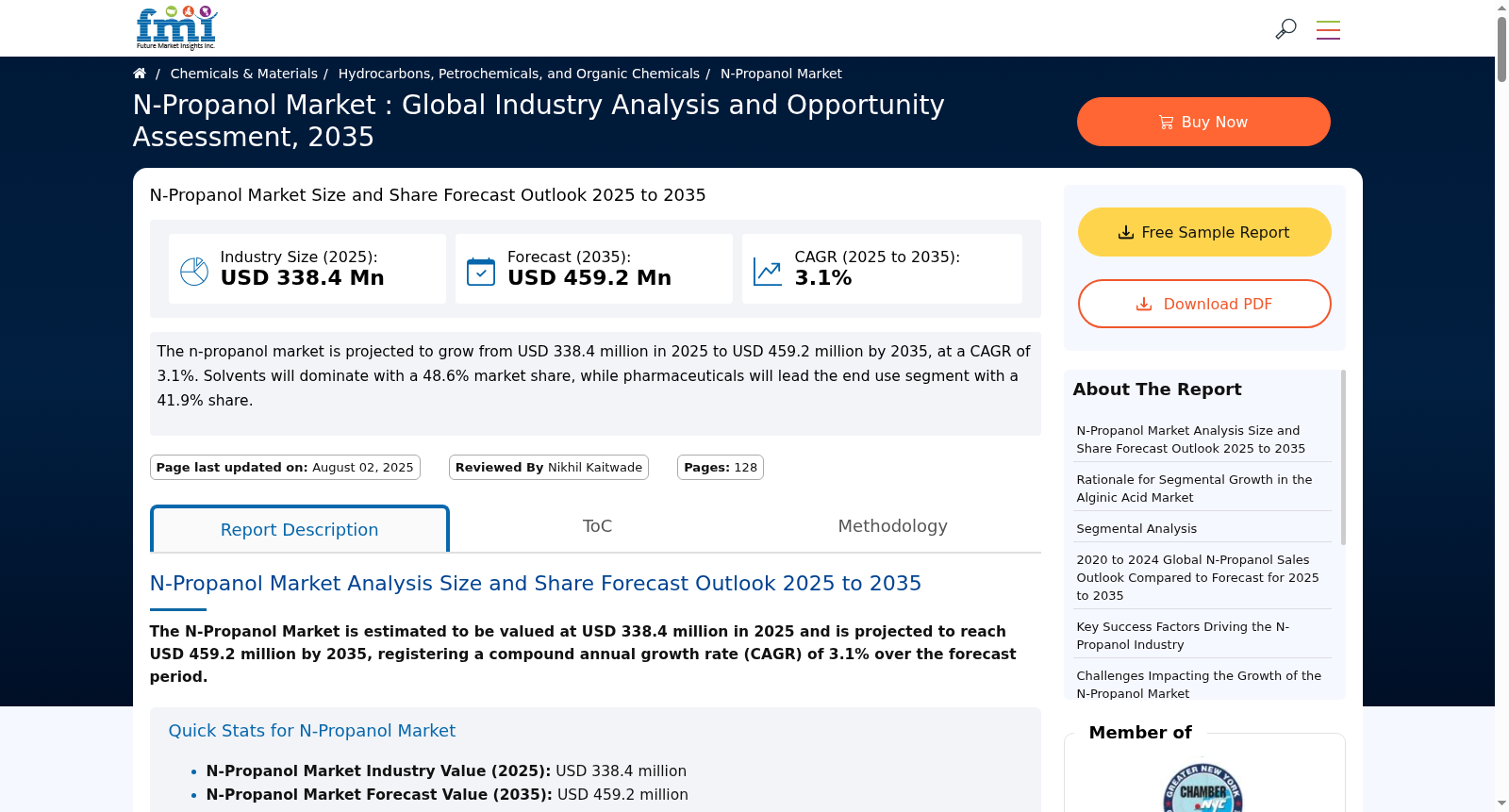 N-Propanol Market by Application, End Use & Region | Forecast 2022 to 2032 数据集图片