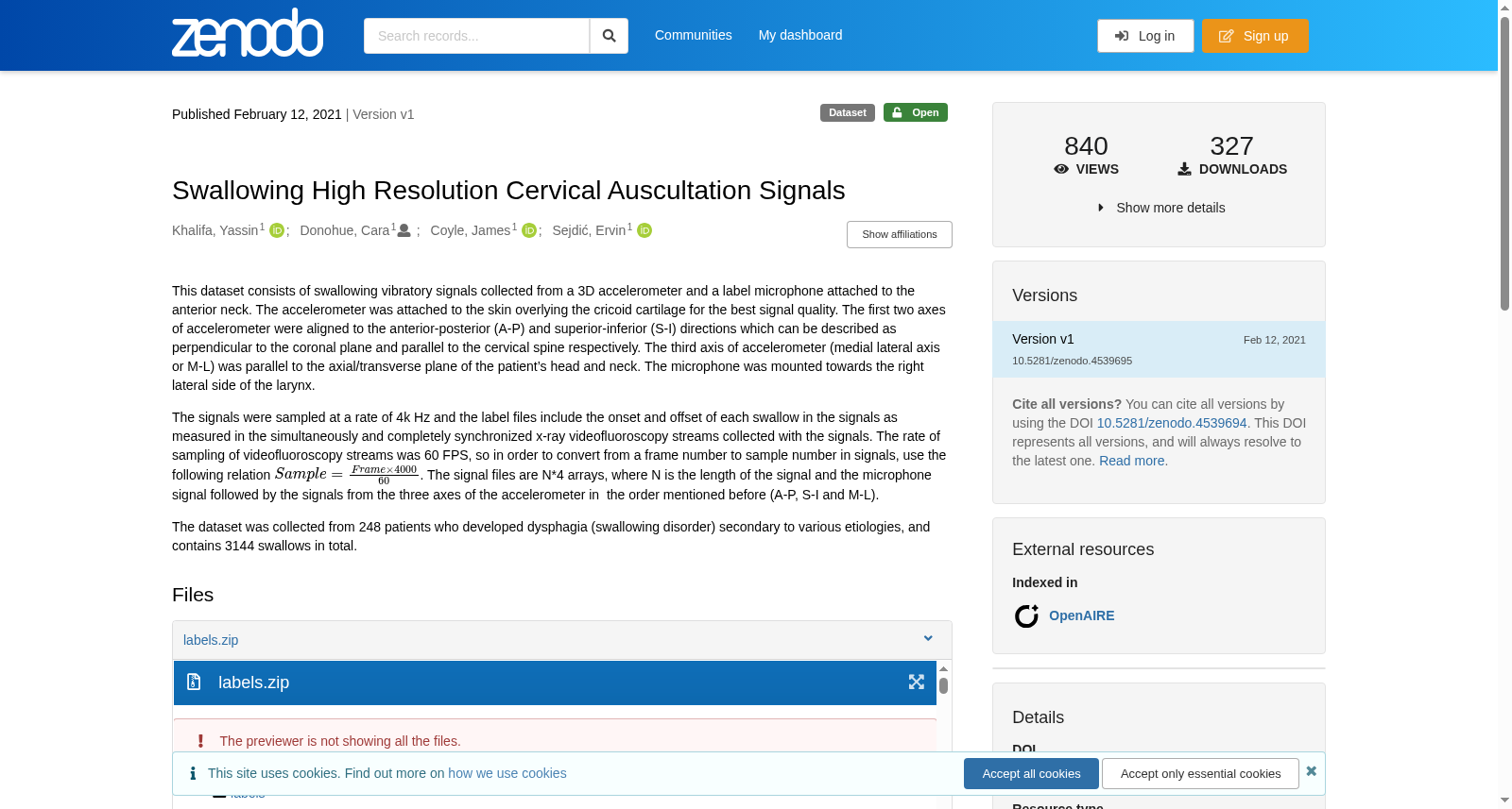 Swallowing High Resolution Cervical Auscultation Signals 数据集图片