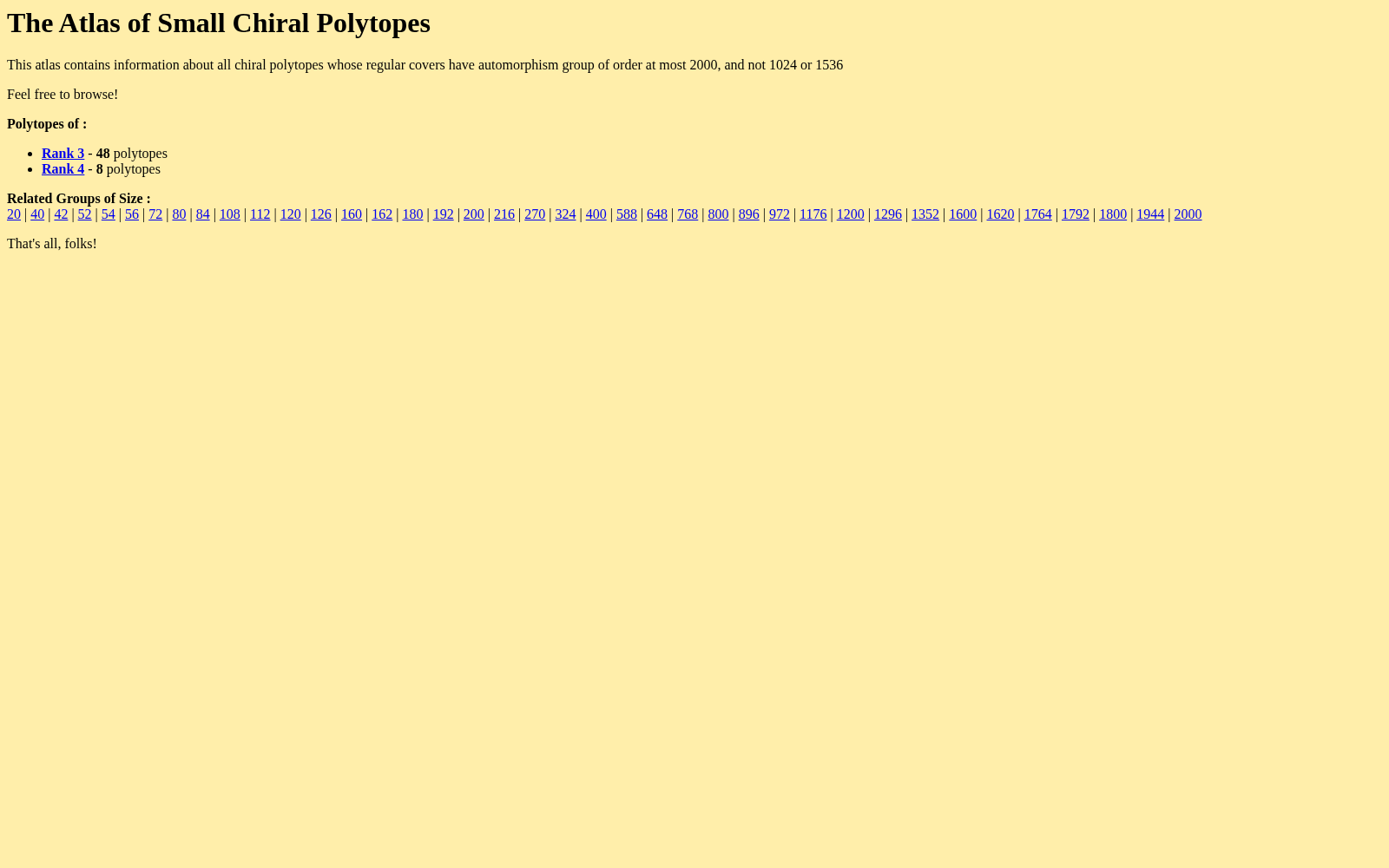 The Atlas of Small Chiral Polytopes 数据集图片