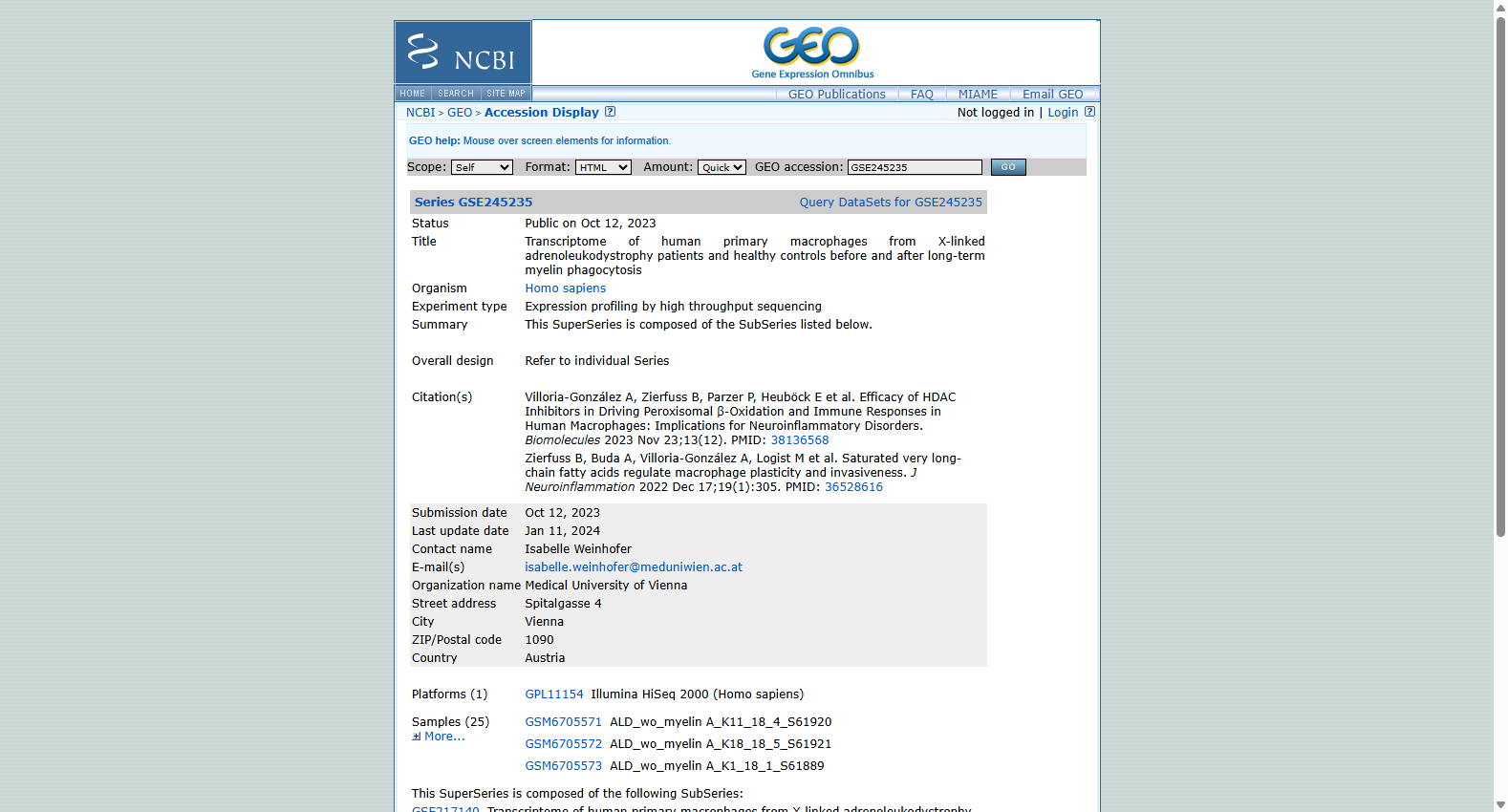 GSE245235 X-linked adrenoleukodystrophy macrophage transcriptome