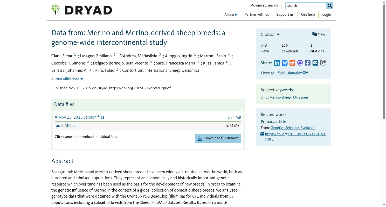 Data from: Merino and Merino-derived sheep breeds: a genome-wide intercontinental study 数据集图片