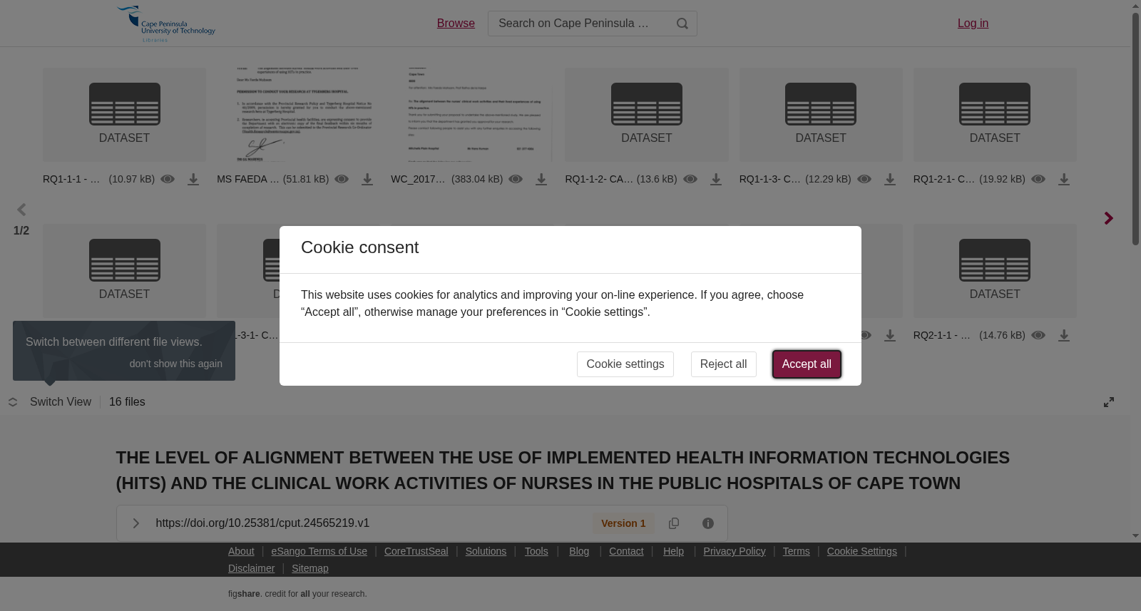 <b>THE LEVEL OF ALIGNMENT BETWEEN THE USE OF IMPLEMENTED HEALTH INFORMATION TECHNOLOGIES (HITS) AND THE CLINICAL WORK ACTIVITIES OF NURSES IN THE PUBLIC HOSPITALS OF </b><b>CAPE TOWN</b> 数据集图片