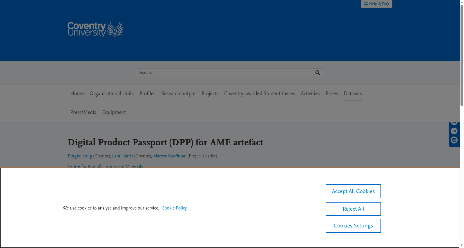 Digital Product Passport (DPP) for AME artefact 数据集图片