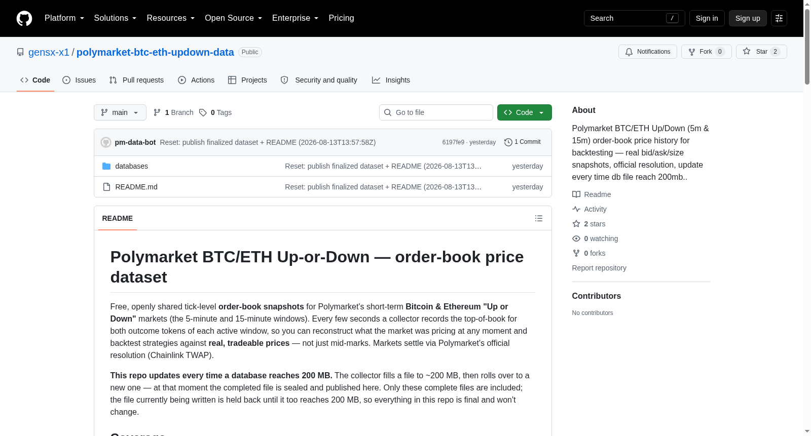 Polymarket BTC/ETH Up-or-Down order-book price dataset 数据集图片